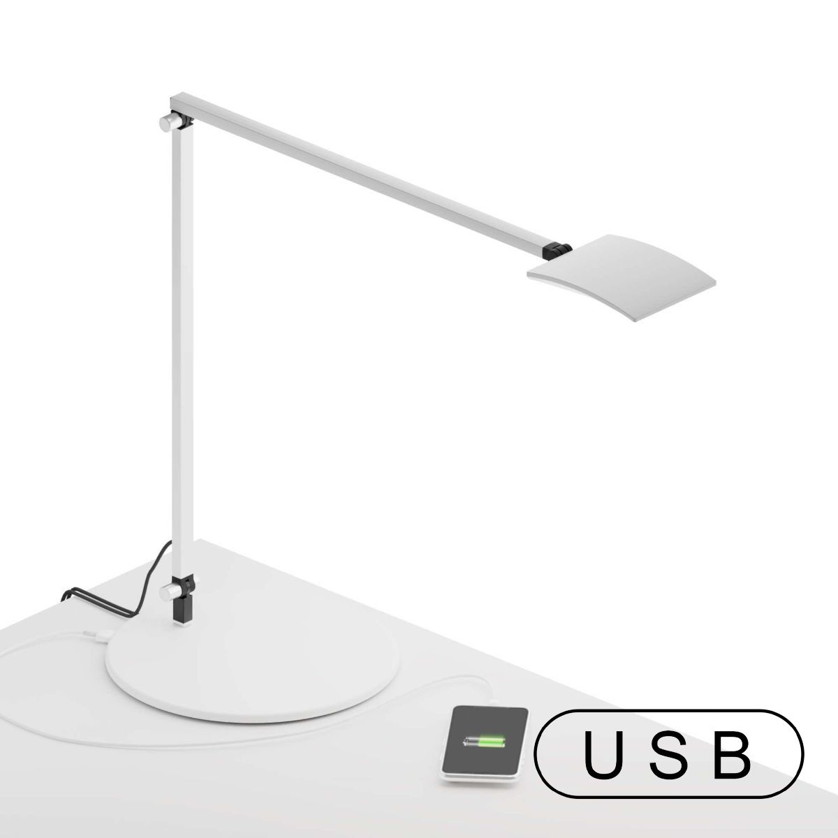 Mosso Pro White Contemporary LED Desk Lamp with Through-Table Mount and USB Port - Bees Lighting