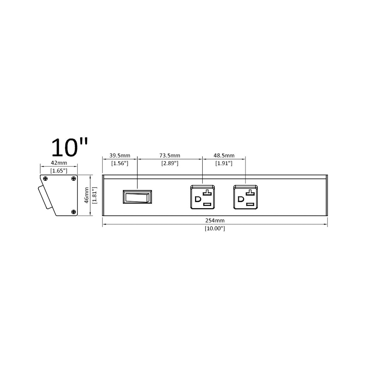 Atom 10" Under Cabinet Power Strip with 2 Receptacles, White - Bees Lighting