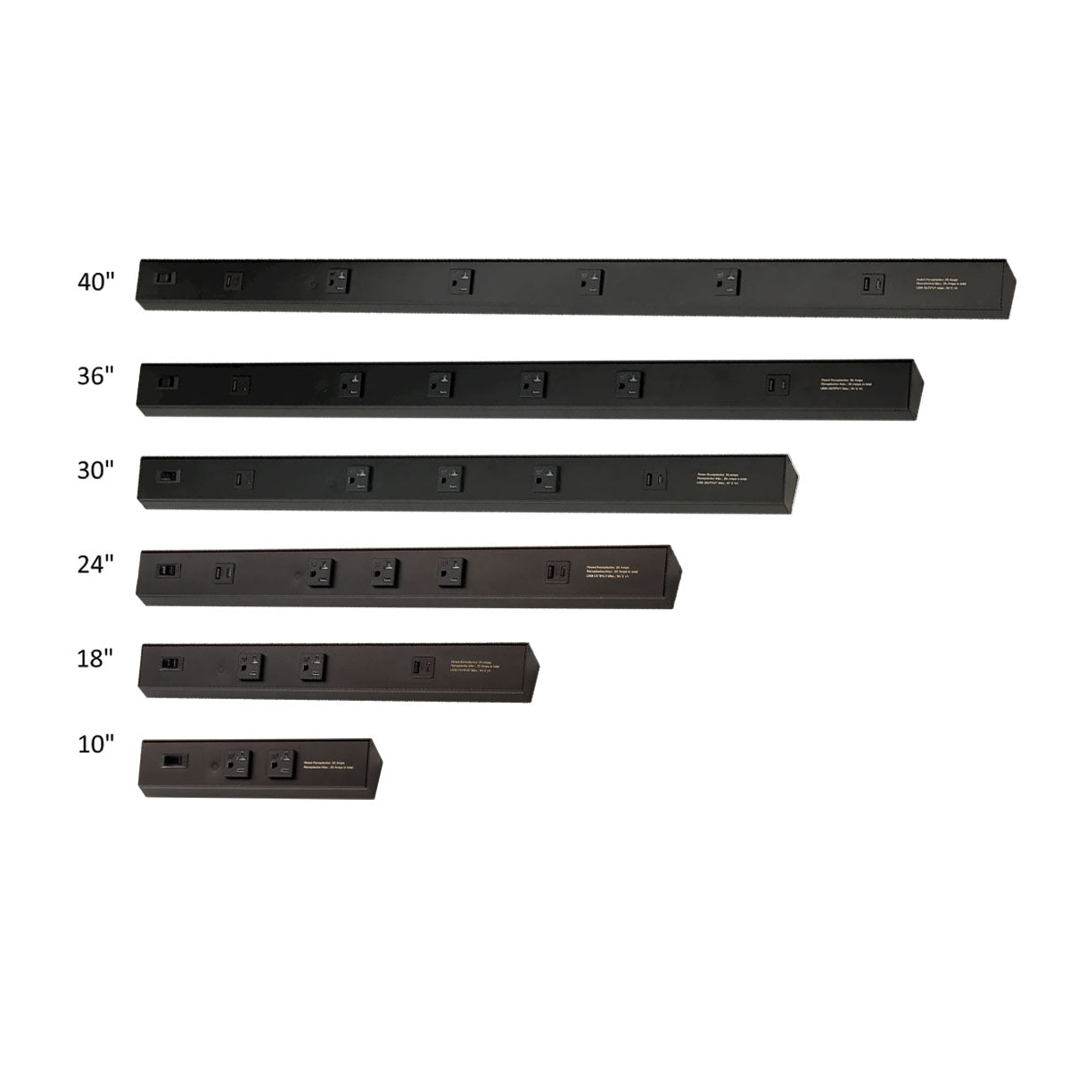 Atom 10" Under Cabinet Power Strip with 2 Receptacles, Black - Bees Lighting