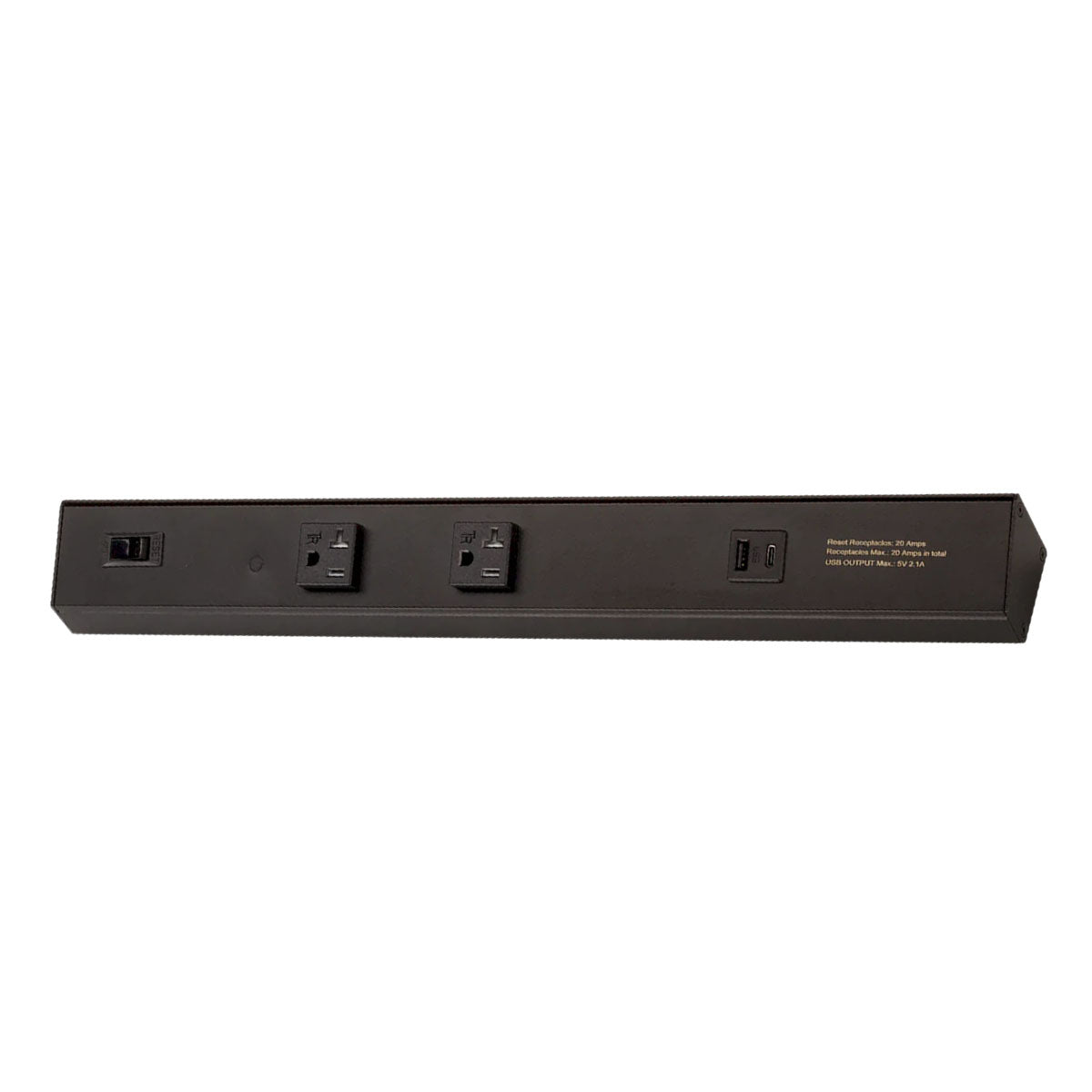 Atom 18" Under Cabinet Power Strip with 2 Receptacles and USB Ports, Black - Bees Lighting