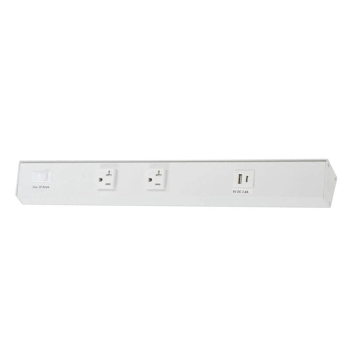 Atom 18" Under Cabinet Power Strip with 2 Receptacles and USB Ports, White - Bees Lighting