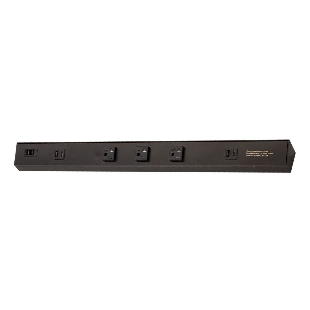 Atom 24" Under Cabinet Power Strip with 3 Receptacles and USB Ports, Black - Bees Lighting