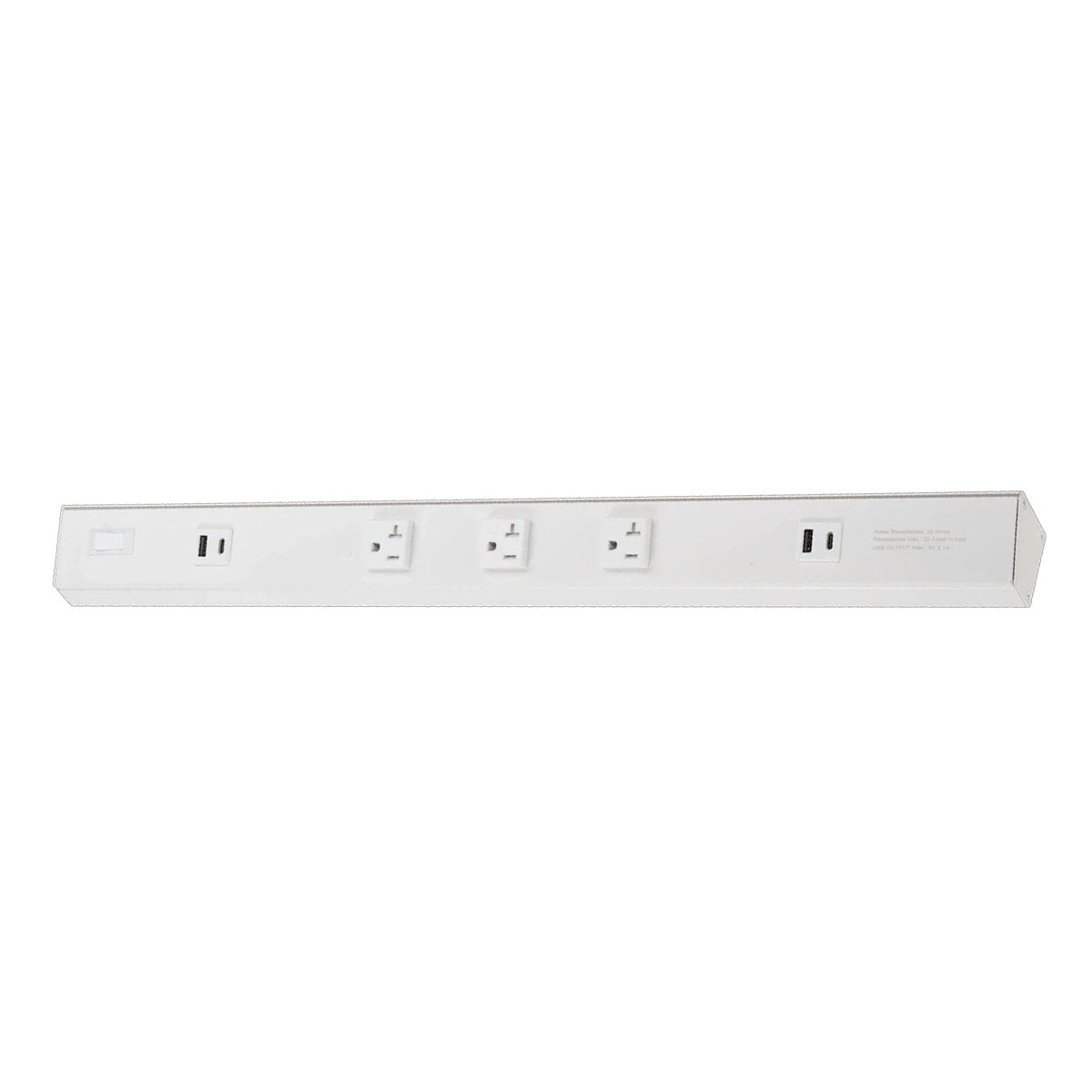 Atom 24" Under Cabinet Power Strip with 3 Receptacles and USB Ports, White - Bees Lighting