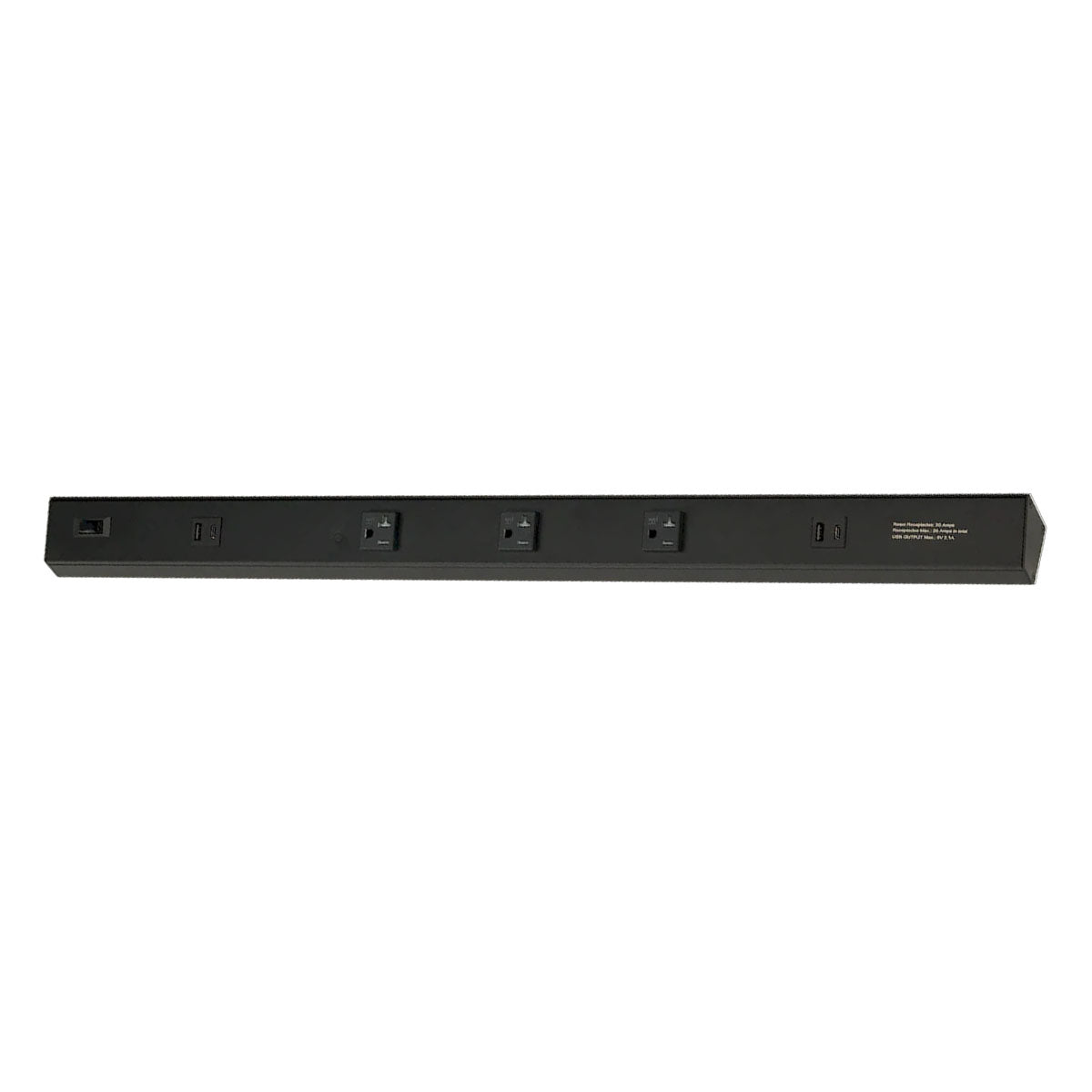 Atom 30" Under Cabinet Power Strip with 3 Receptacles and USB Ports, Black - Bees Lighting