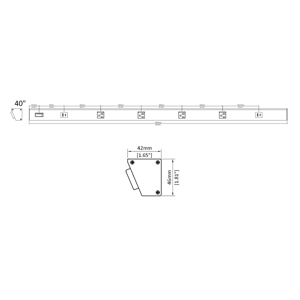 Atom 40" Under Cabinet Power Strip with 4 Receptacles and USB Ports, White - Bees Lighting