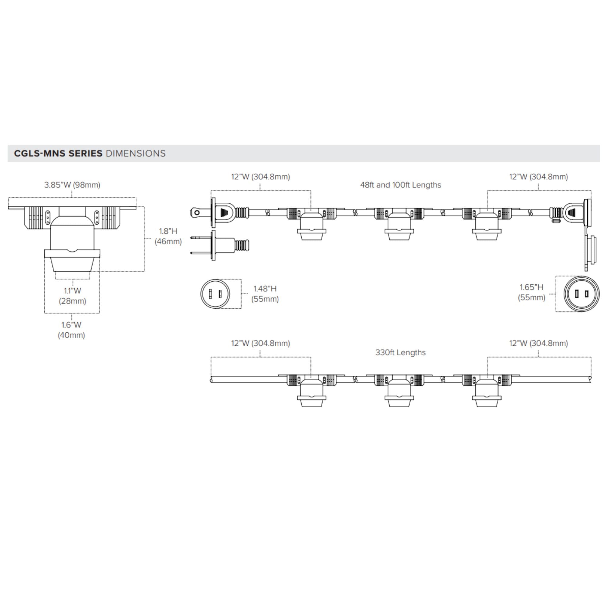 Commercial Grade String light, Non-Suspended 24 sockets, E26 Medium Base, 48 Feet