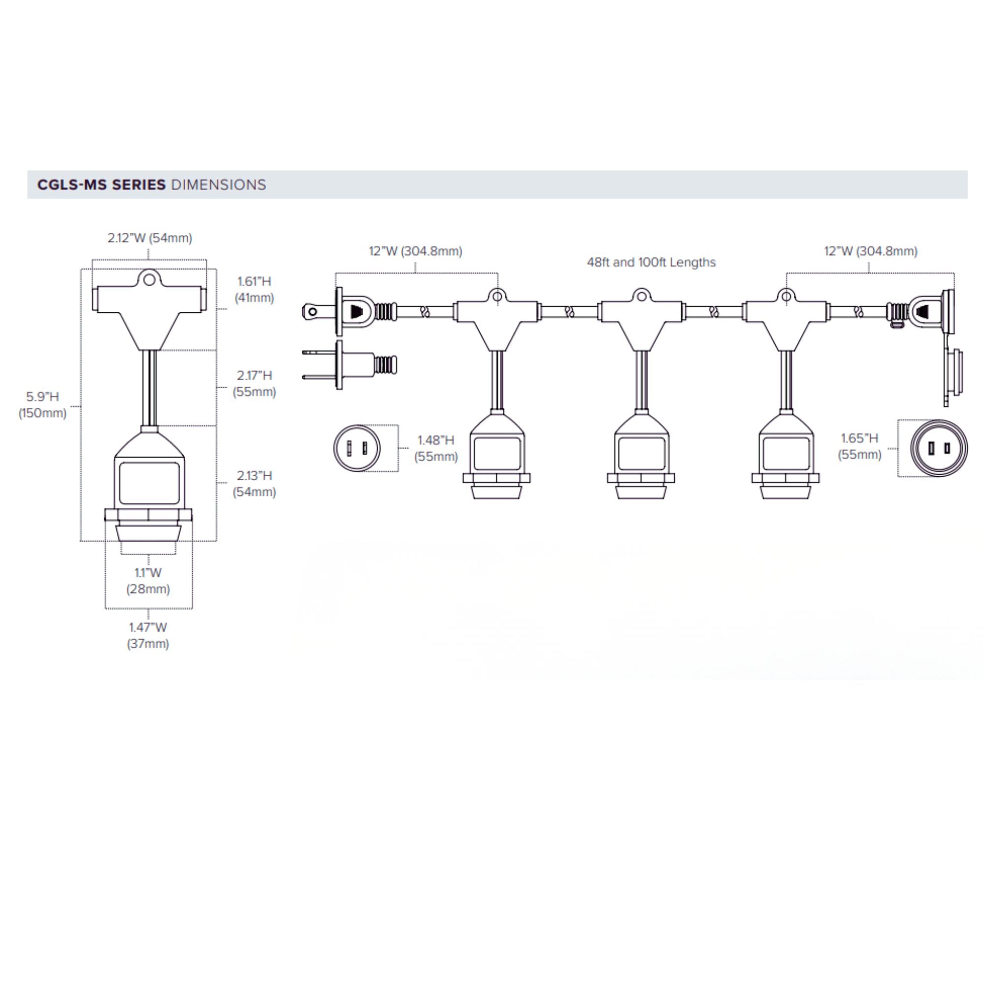 Commercial Grade String light, Suspended 50 sockets, E26 Medium Base, 100 Feet