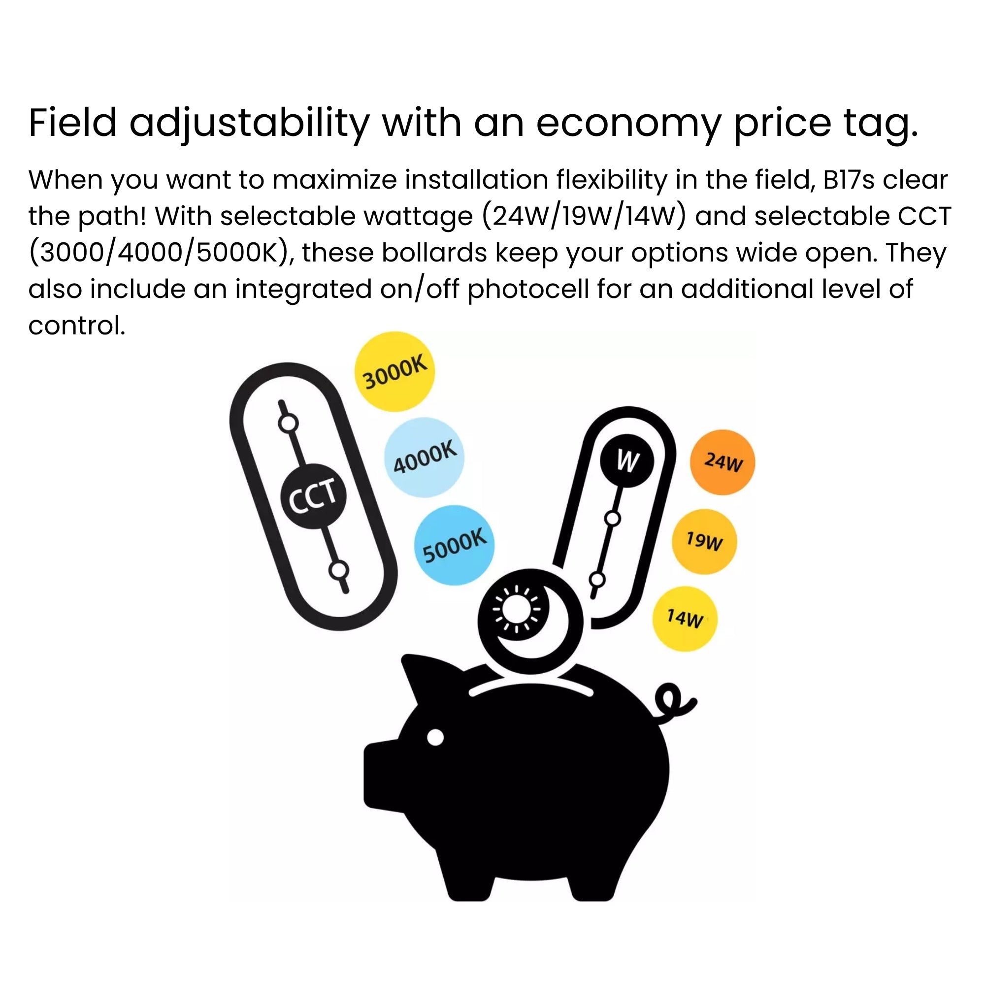 RAB B17M 41-Inch Mushroom Round Bollard 3280 Lumens Selectable 24W-14W Selectable CCT 120-277V Base Mount Bronze