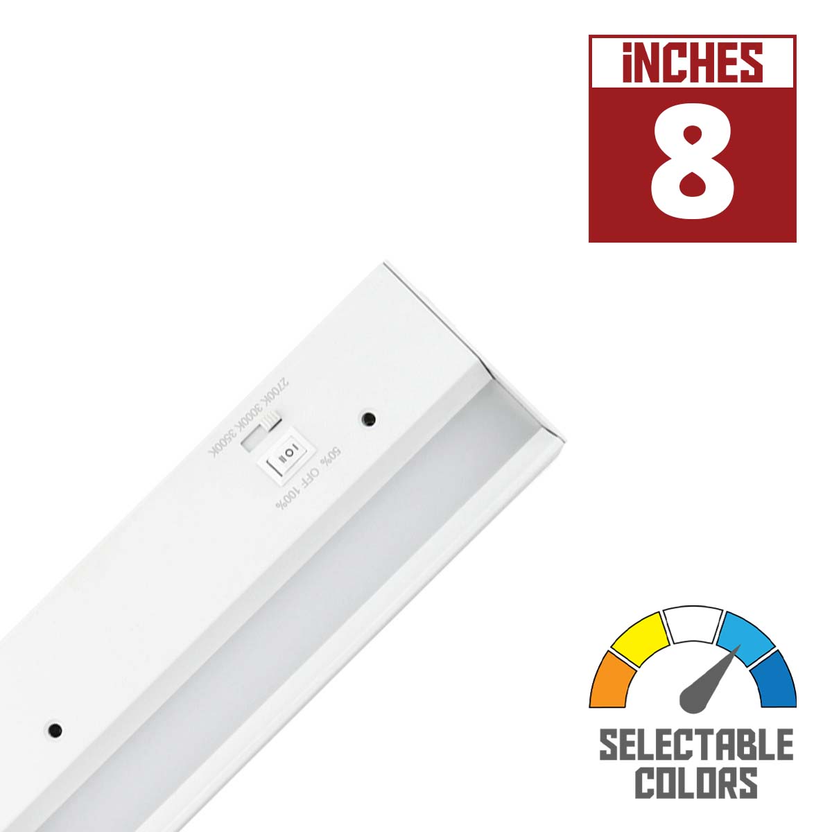 3 CCT Barlight 8 Inch Under Cabinet LED Light, 355 Lumens, Interconnectable, CCT Switchable 27K/30K/35K, 120V - Bees Lighting