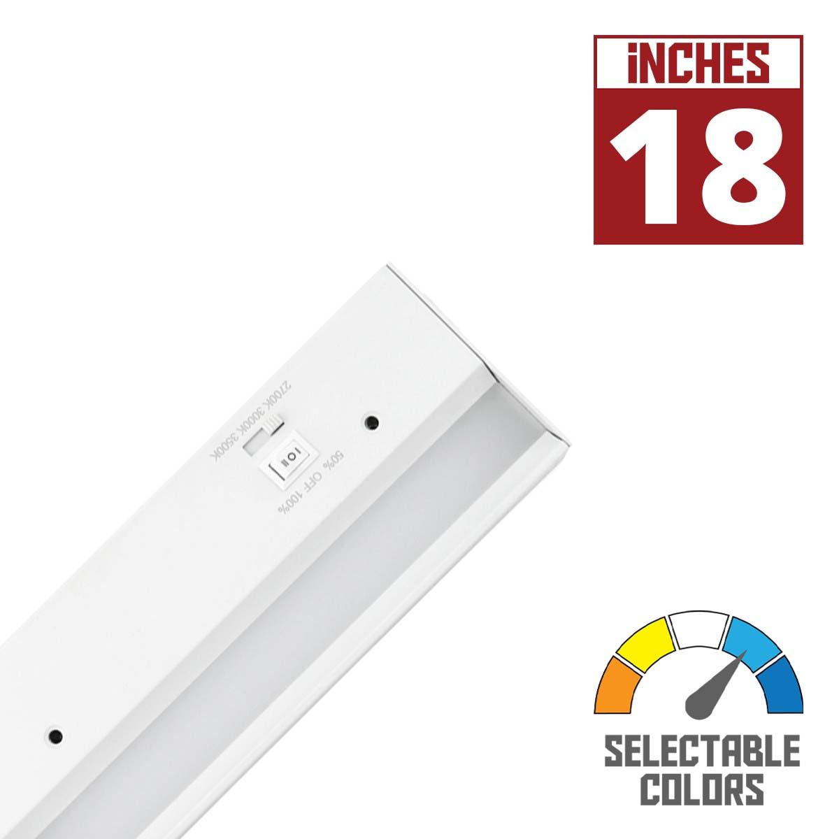 3 CCT Barlight 18 Inch Under Cabinet LED Light, 600 Lumens, Interconnectable, CCT Switchable 27K/30K/35K, 120V - Bees Lighting