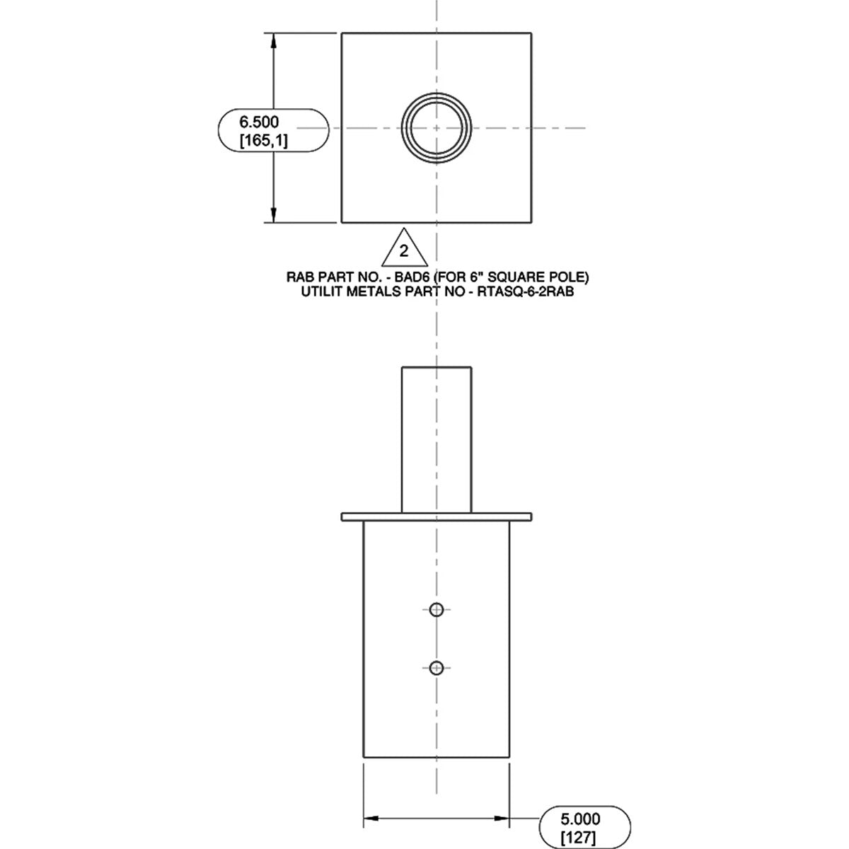 Poles Pole Adaptor For 2 3/8 Tenon To 6 Inches Square Pole, Bronze Finish - Bees Lighting