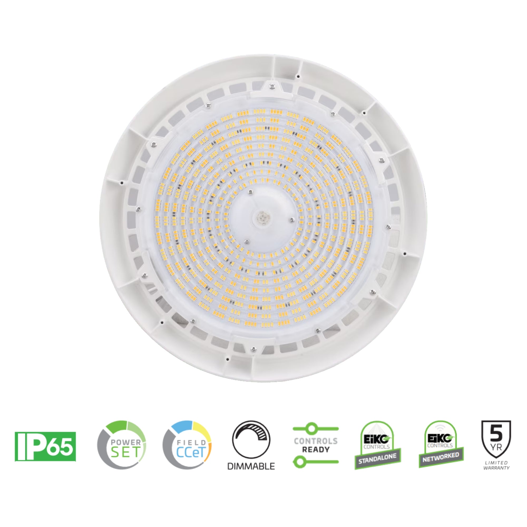 Eiko - UFO High Bay LED Light, 150W, 22500 Lumens, 35K/40K/50K, 120-277V, White | Bees Lighting