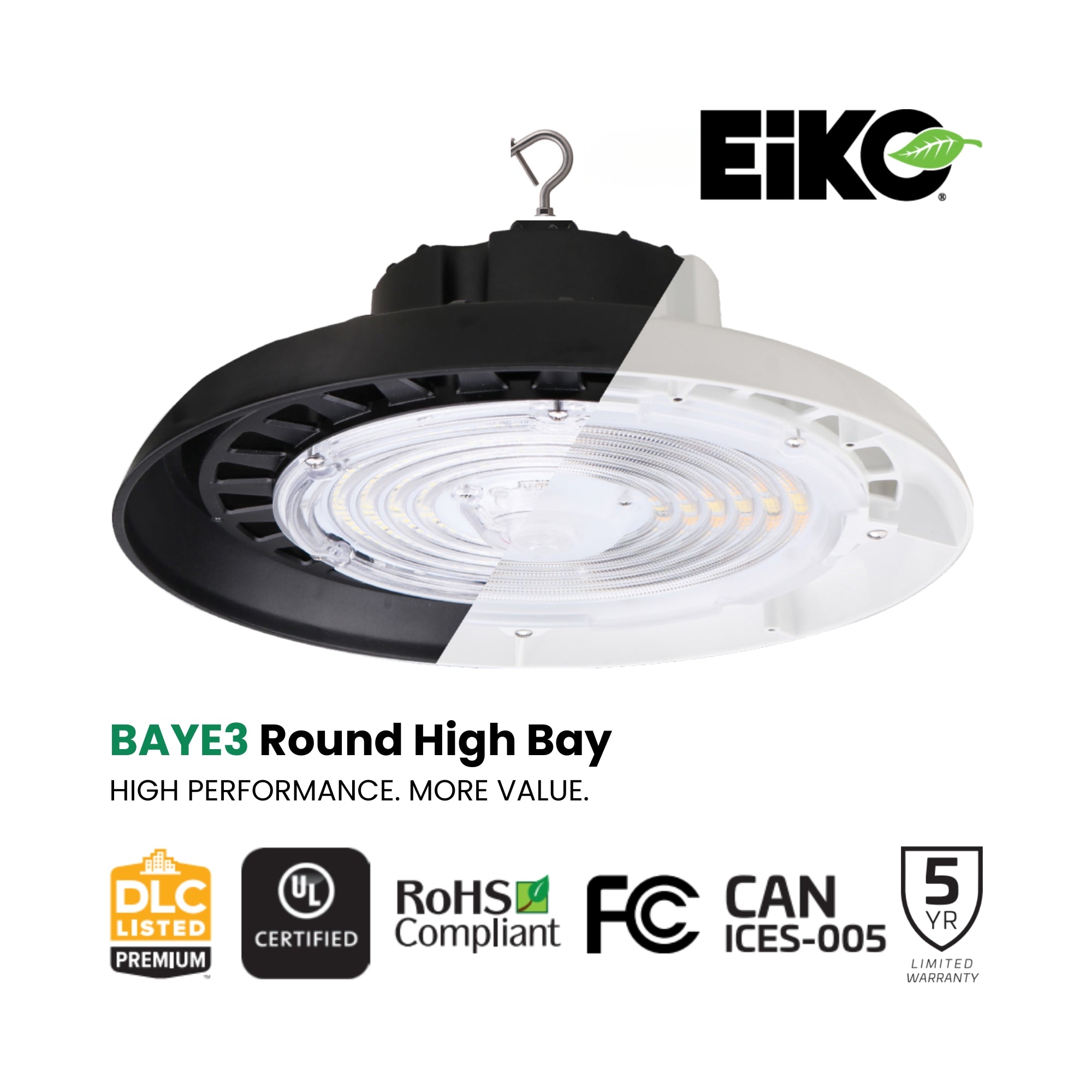 UFO High Bay LED Light, 150W, 22500 Lumens, 35K/40K/50K, 120-277V, Black
