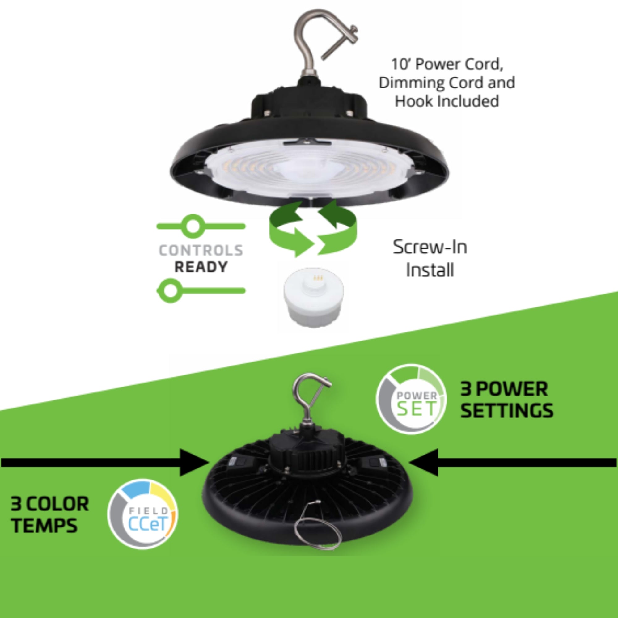 Eiko - UFO High Bay LED Light, 150W, 22500 Lumens, 35K/40K/50K, 120-277V, Black | Bees Lighting