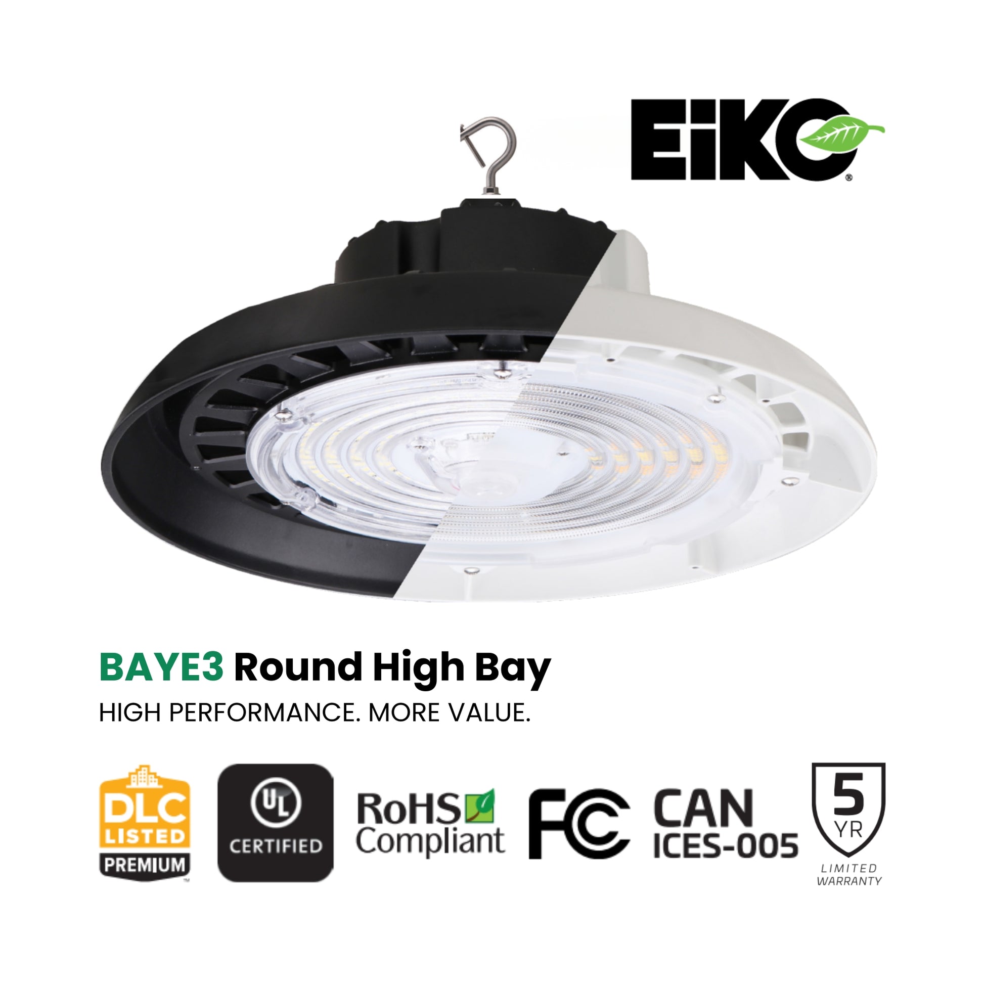Eiko - UFO High Bay LED Light, 240W, 36000 Lumens, 35K/40K/50K, 120-277V, Black | Bees Lighting