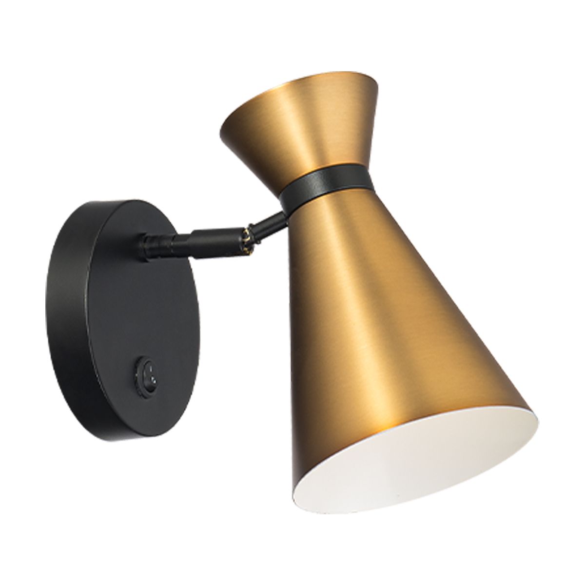 Pin Up 8 in. LED Wall Sconce with swing arm 3000K Aged Brass & Black Finish