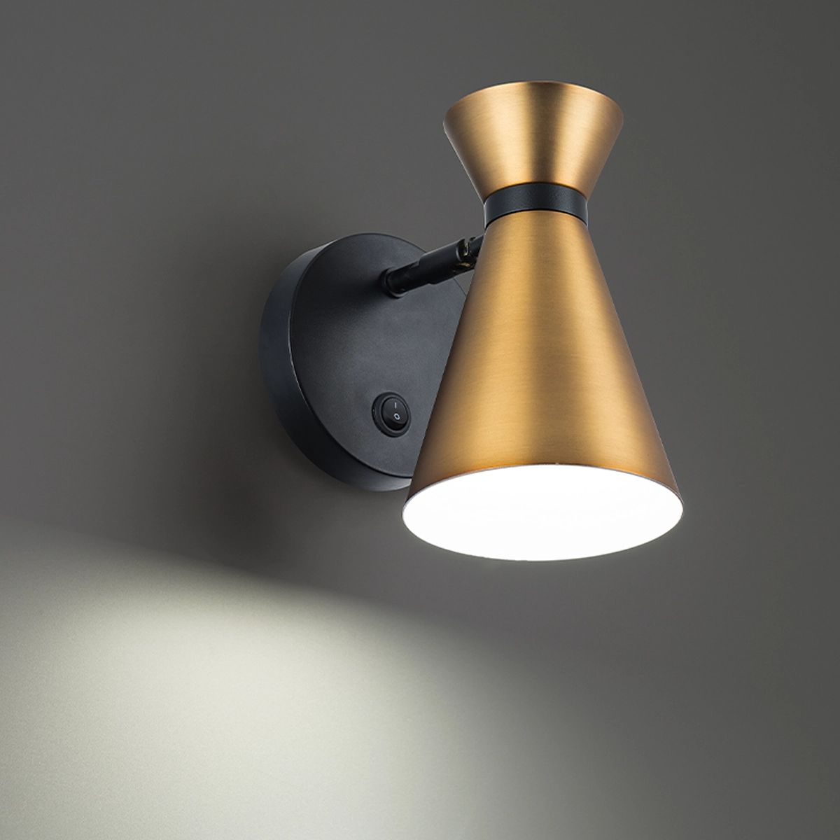 Pin Up 8 in. LED Wall Sconce with swing arm 3000K Aged Brass & Black Finish