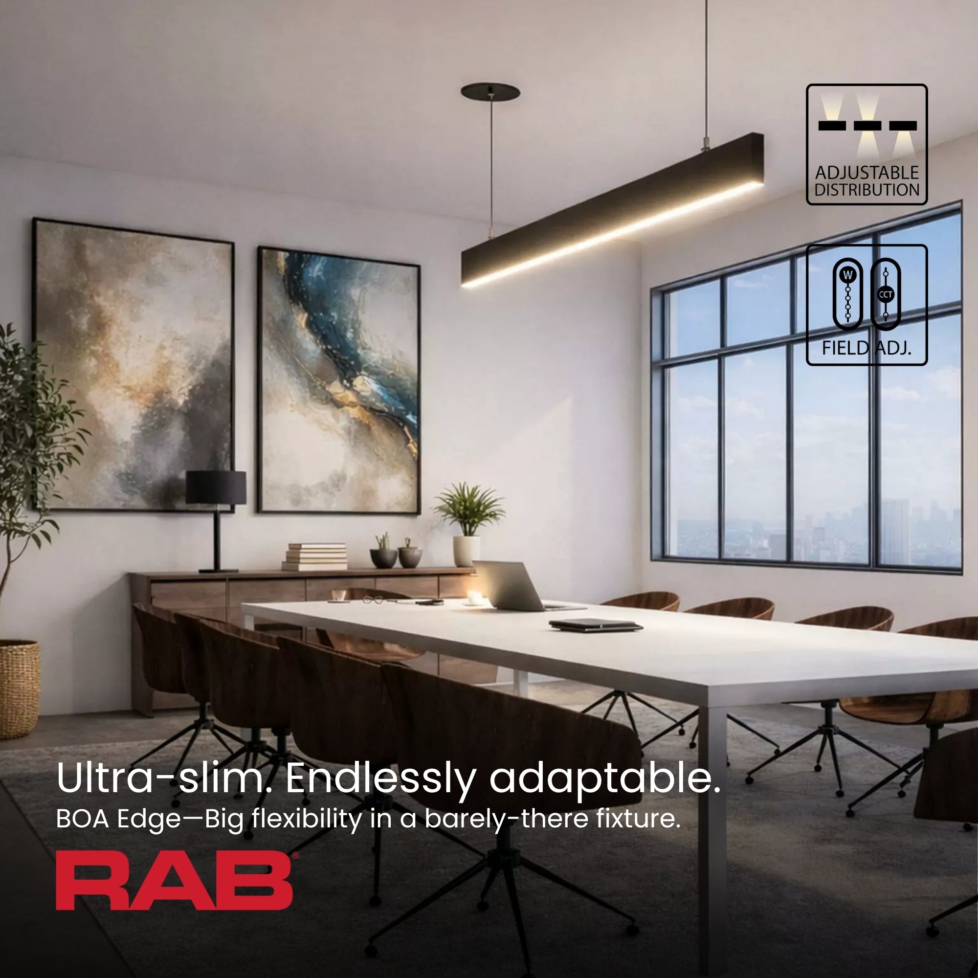RAB BOAE2PS 2 ft Edge Linear Light 20W 2647 Lumens Selectable CCT 120-277V Silver