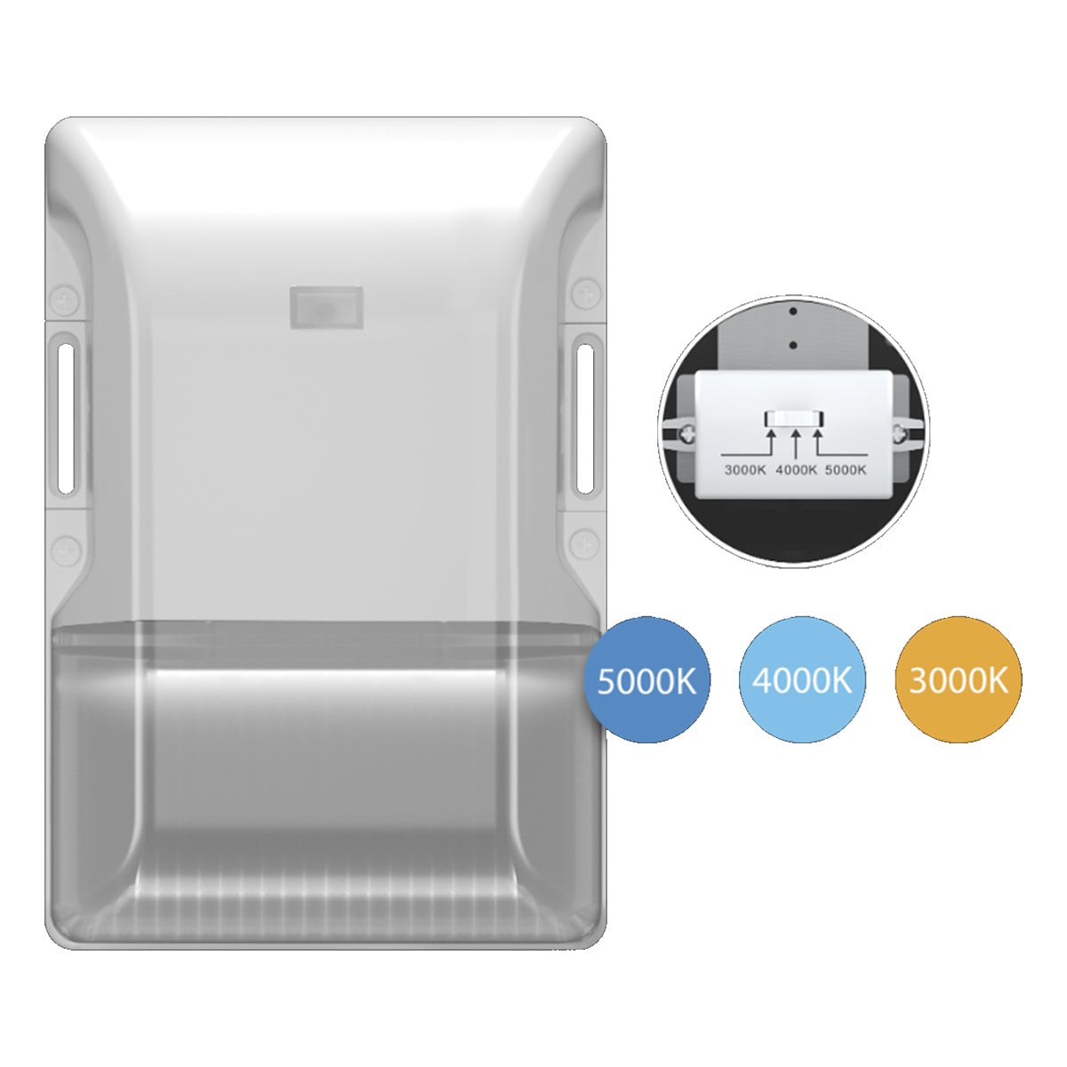 LED Mini Wall Pack With Photocell, 30W, 4300 Lumens, 30K/40K/50K, 120-277V, White - Bees Lighting