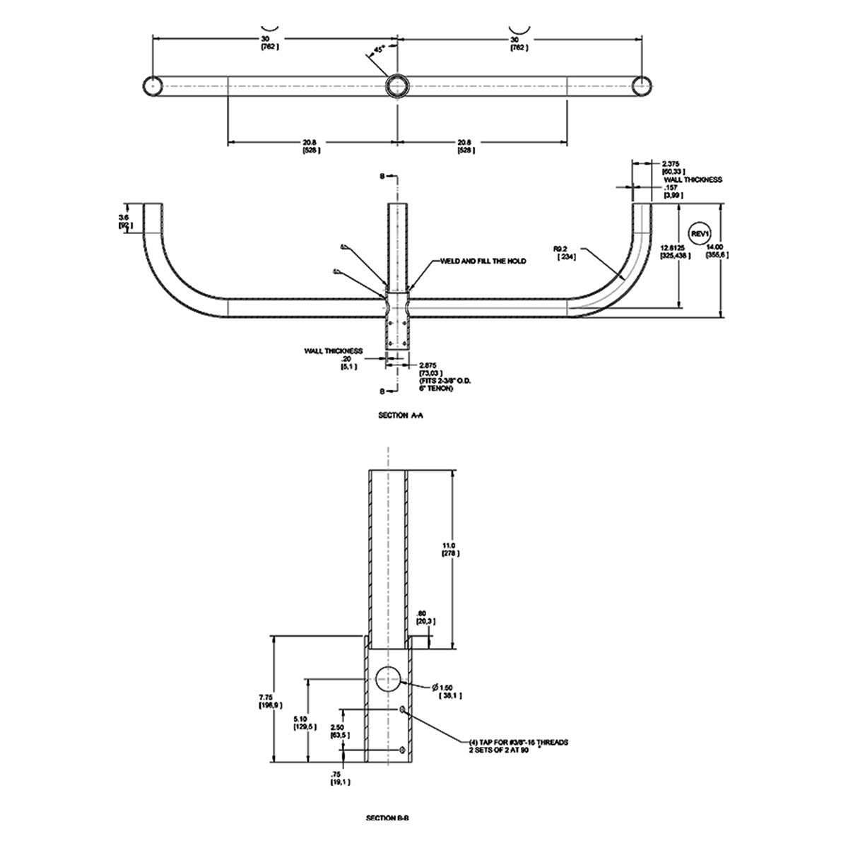 Poles Bracket Bullhorn Three@ 120Deg 2 3/8 Inches, Bronze Finish - Bees Lighting