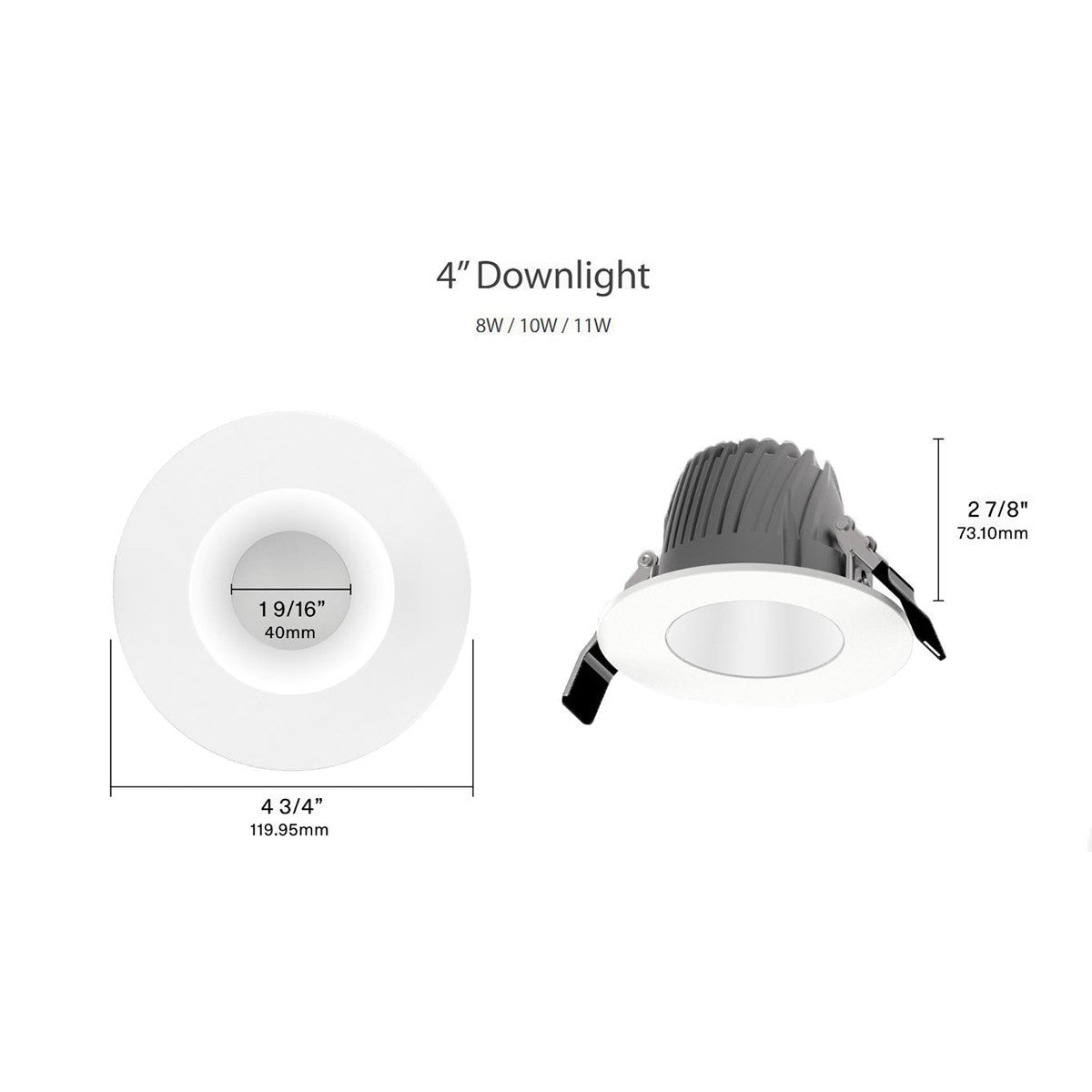 4 Inch LED Deep Regress Commercial Downlight, Field Adjustable 8/10/11W, 500/600/700 Lumens, 30/35/40/50K, Smooth Trim, Matte Silver Finish