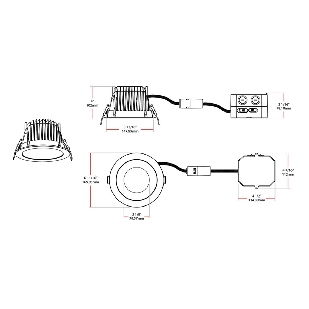 6 Inch LED Deep Regress Commercial Downlight, Field Adjustable 12/18/24W, 800/1200/1600 Lumens, 30/35/40/50K, Smooth Trim, Matte Silver Finish