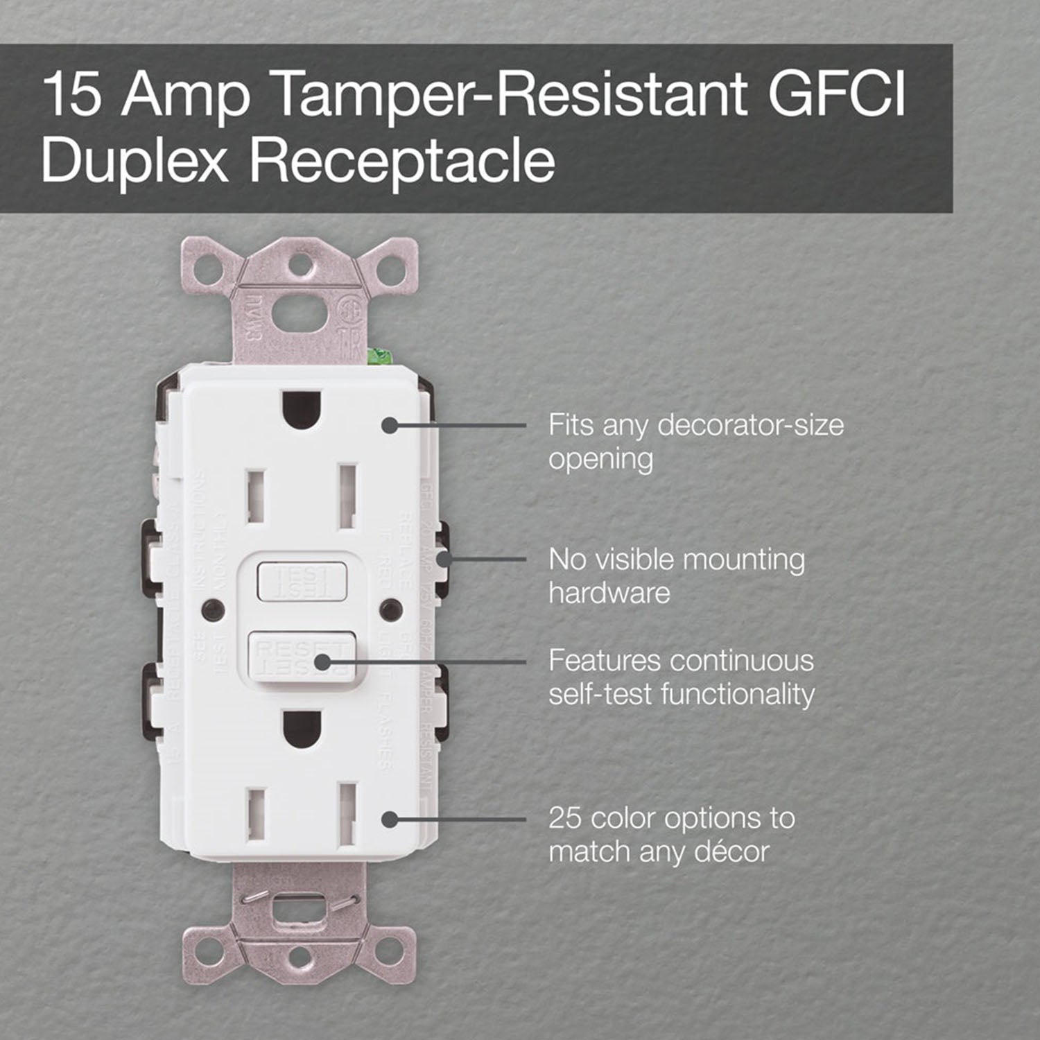 Claro Tamper-Resistant Self-Testing 15A GFCI Receptacle, White - Bees Lighting