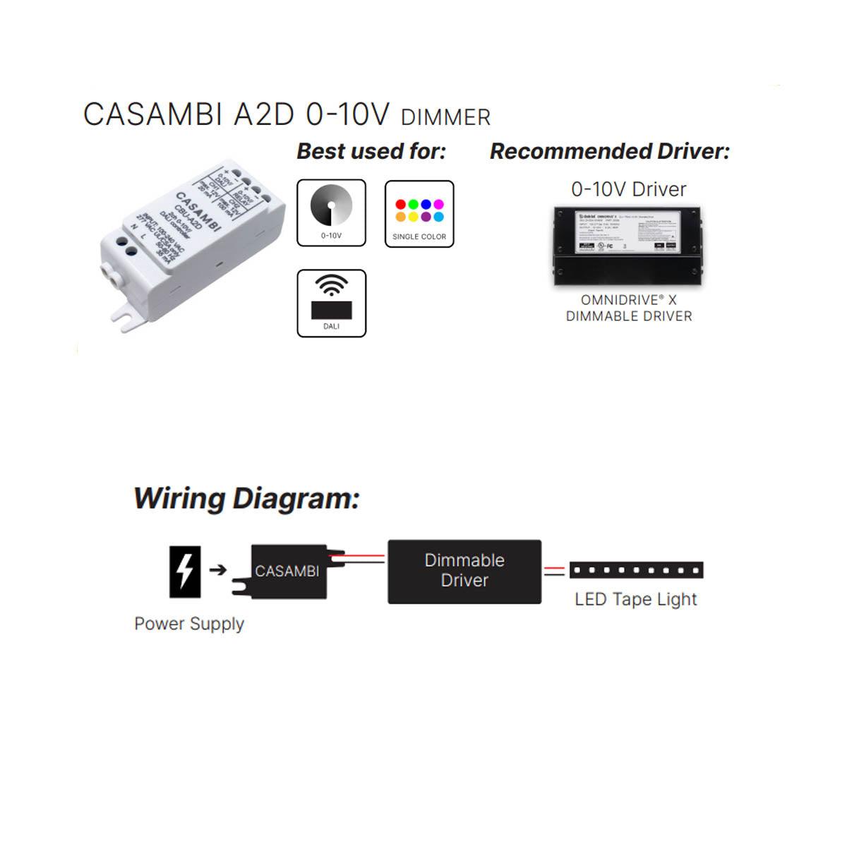Casambi A2D Bluetooth Controllable, 2 channels, 0-10V/DALI Controller, 100-277VAC