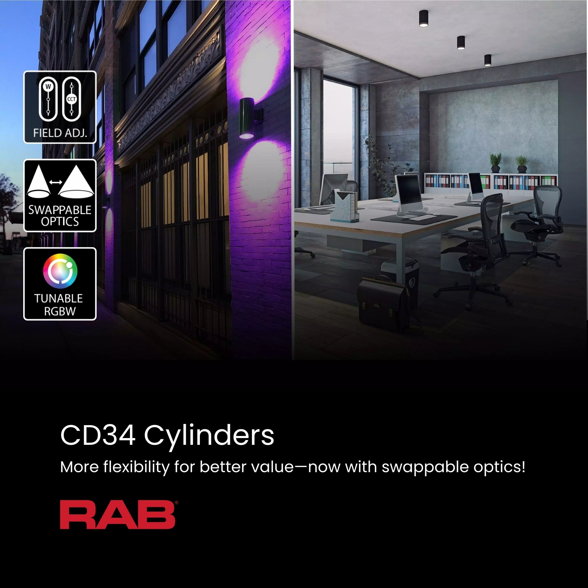 3" Black LED Cylinder Surface Light, 10W, 950lm, Selectable CCT, 120-277V