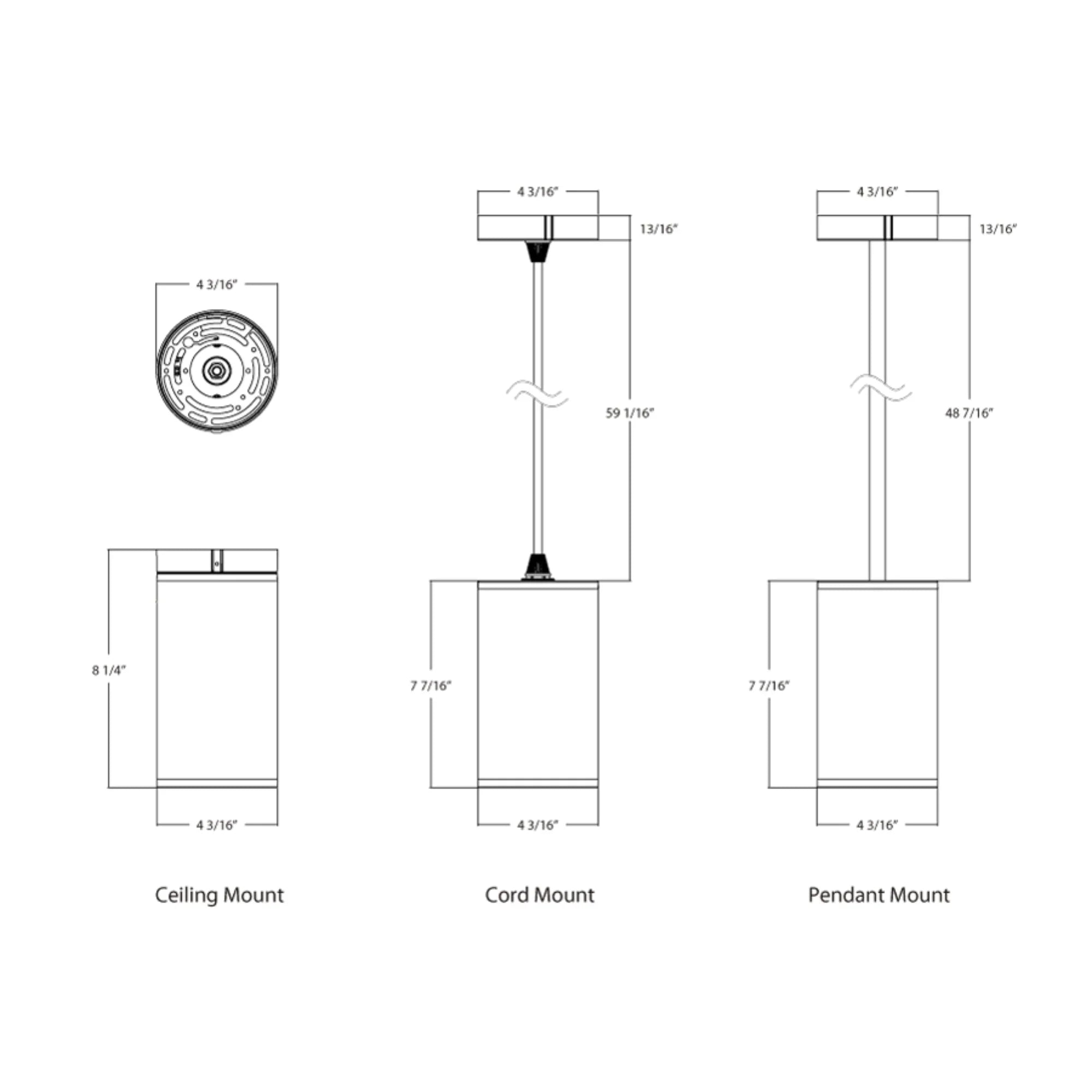 4" White LED Cylinder Surface/Pendant Light, 20W, 1900lm, Selectable CCT, 120-277V