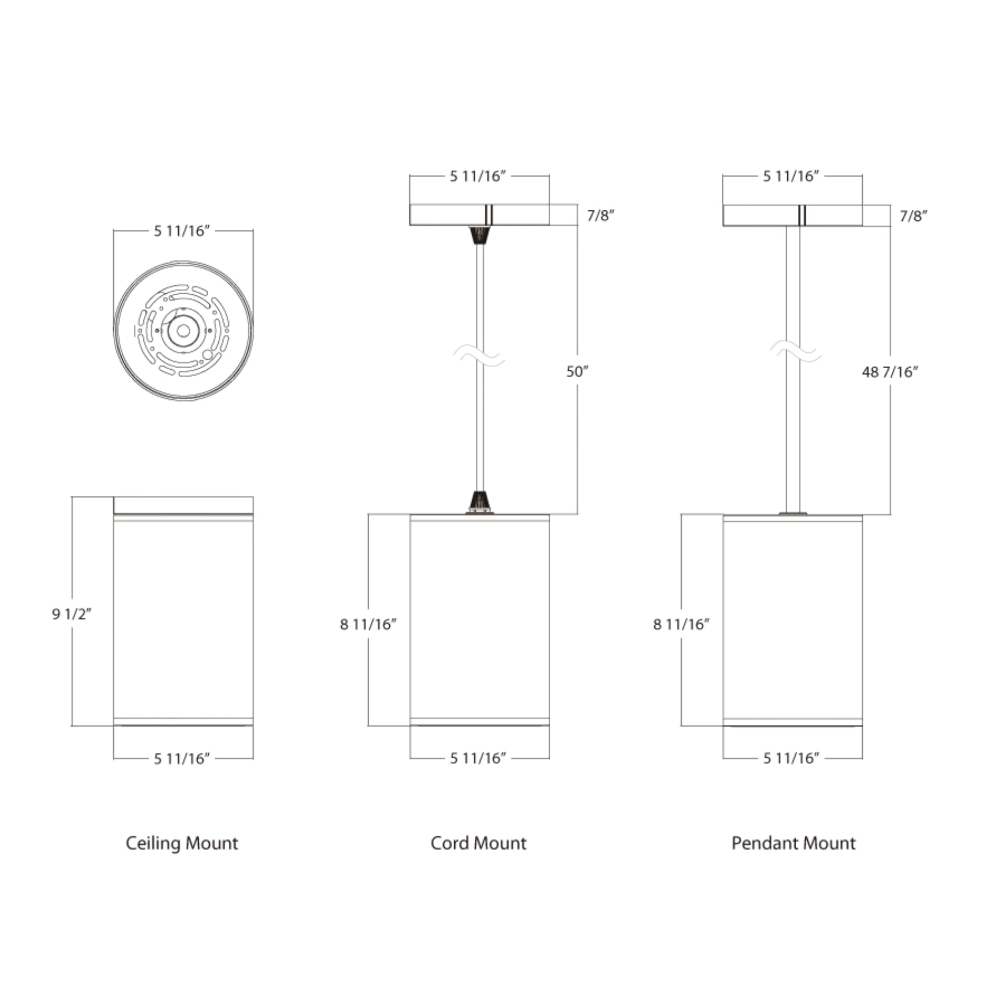 6" White LED Cylinder Surface/Pendant Light, 30W, 2700lm, Selectable CCT, 120-277V