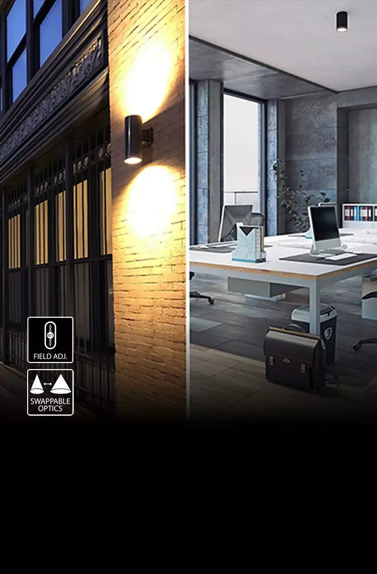 LED Cylinder Wall Light, Up/Down Light, 36W, 3330lm, 30K/40K/50K,120-277V, Black - Bees Lighting