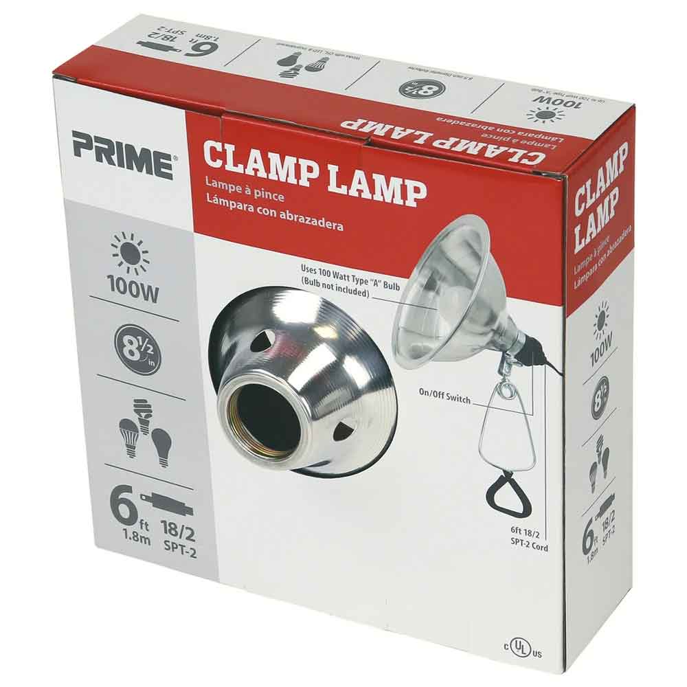6ft Clamp Work Light With 8.5'' Aluminum Reflector up to 100-Watt E26 Socket, Bulb Not Included - Bees Lighting