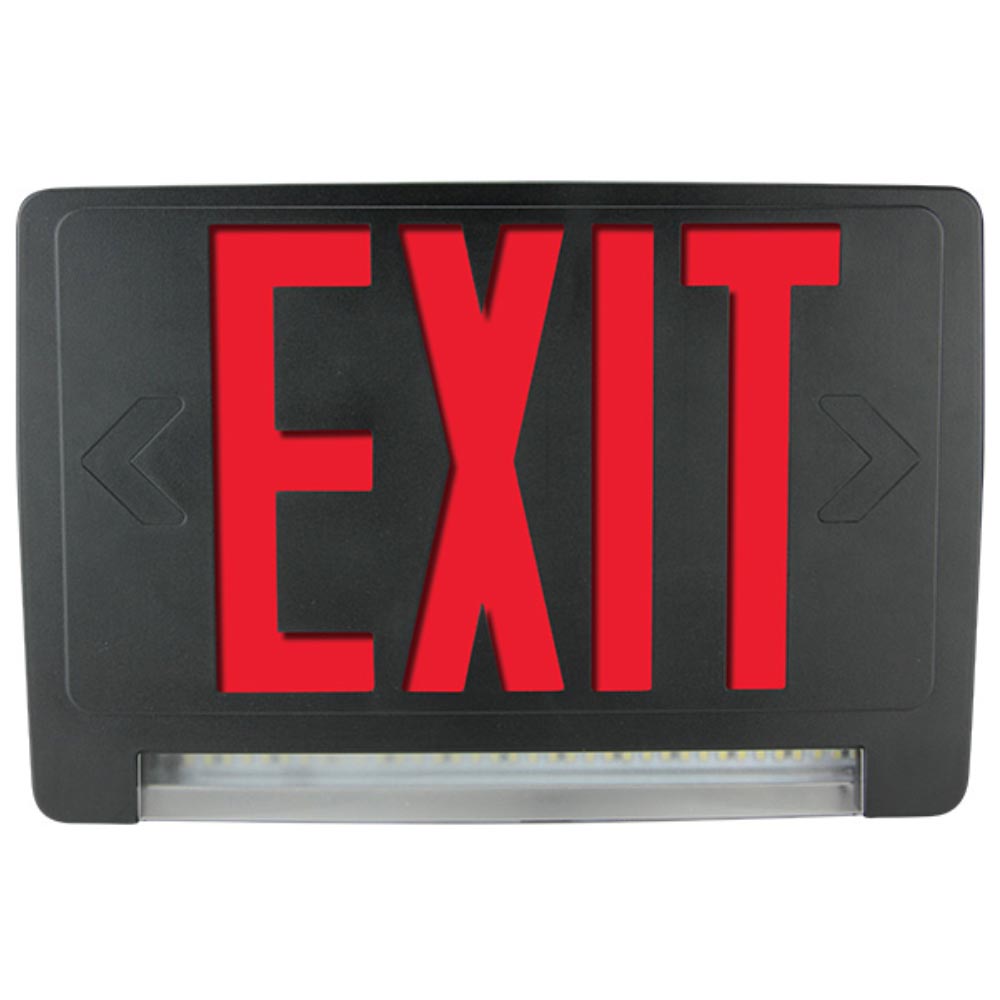 Exit Sign with Lights Combo 120-277V Battery Backup Double face Self-diagnostics, Black