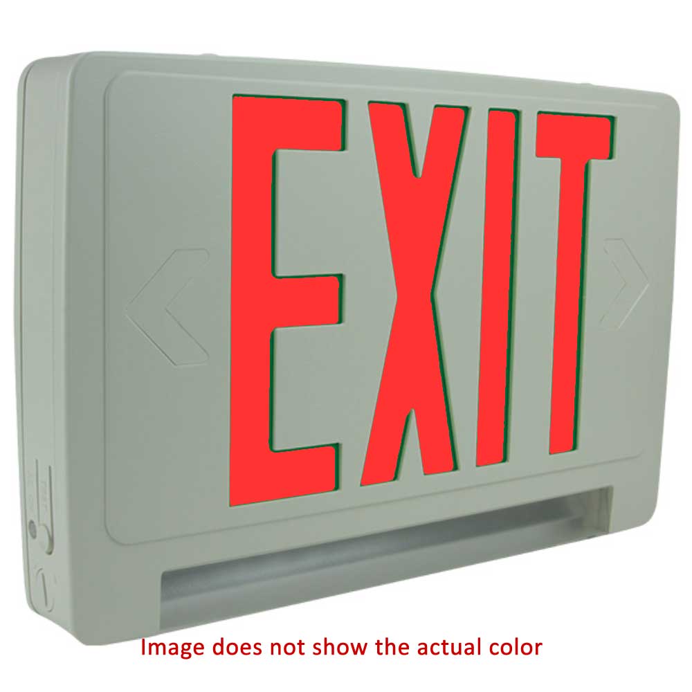 LED Combo Exit Sign, Double Face with Red Letters, White Finish, Battery Backup Included