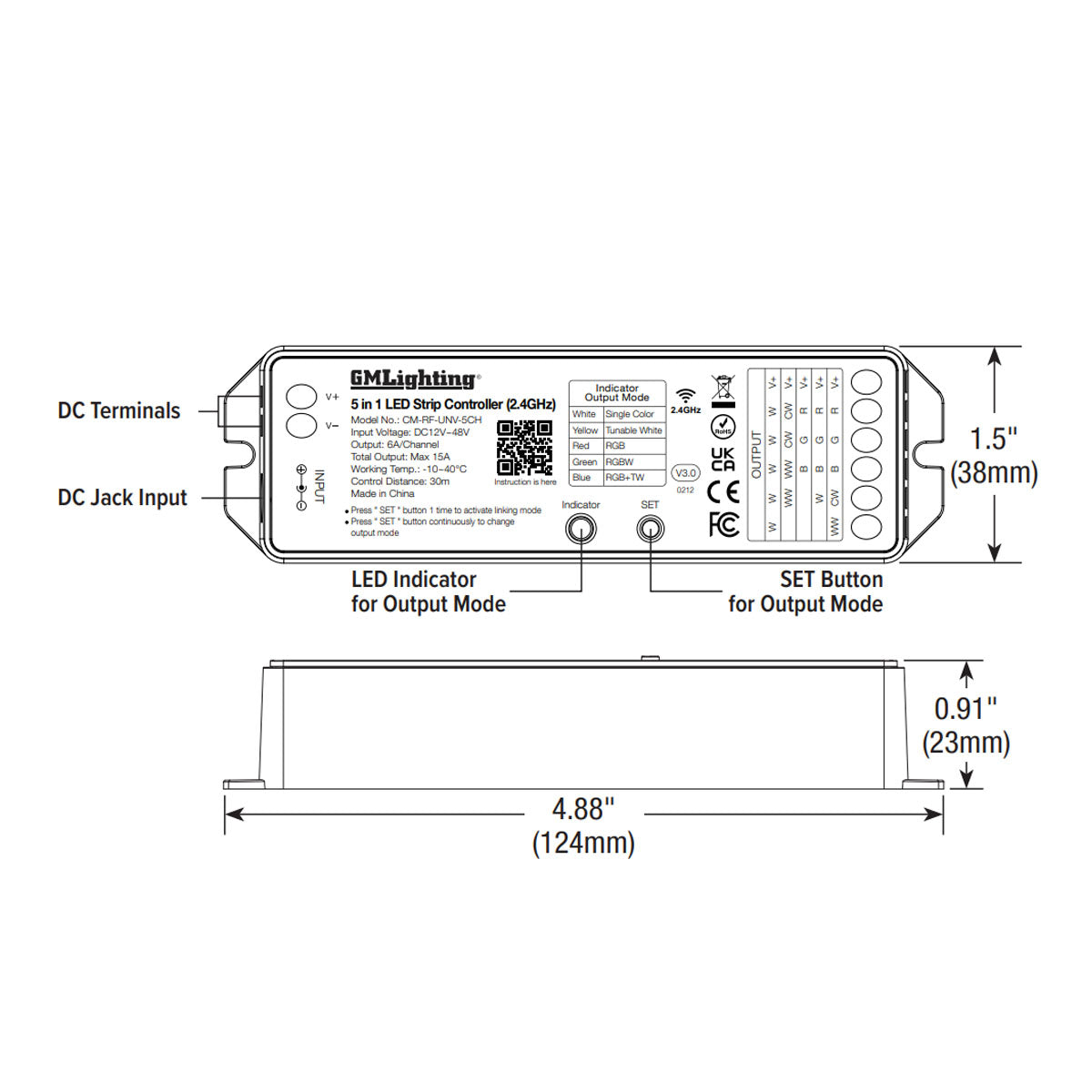 Universal Control Module, 1-5 Channel x 6A, 12-24V DC Input - Bees Lighting