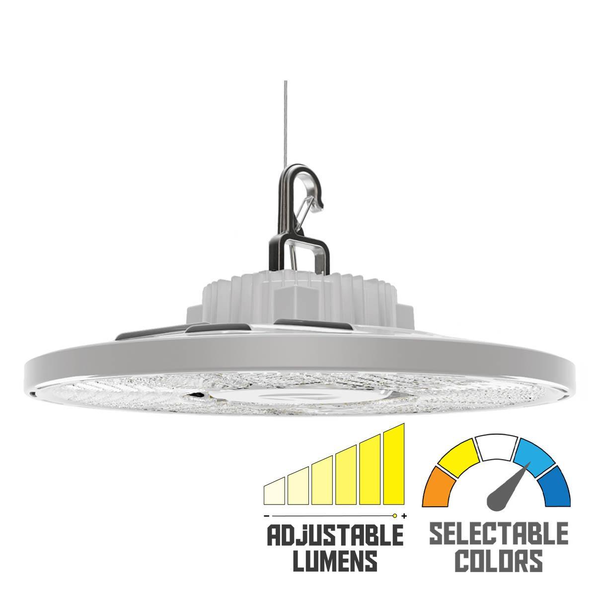 Compact Pro Industrial LED Round High Bay, Selectable 18000 Lumens, 4000K/5000K CCT, 120-347V, White