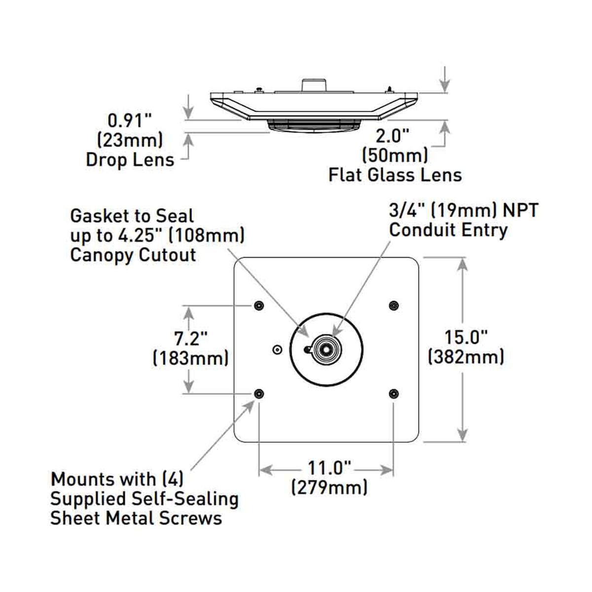 LED Gas Station Light 120-277V Drop Lens - Bees Lighting