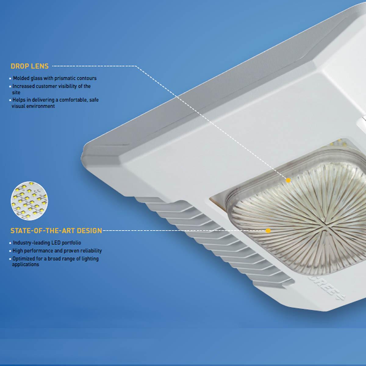 LED Gas Station Light, 8000 Lumens, 5700K, 120/277V, Drop Lens - Bees Lighting