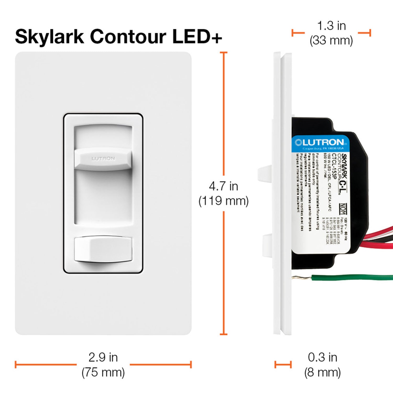 Skylark Contour LED+ Dimmer Switch, 150W LED/CFL, Single Pole or 3-Way, Black - Bees Lighting