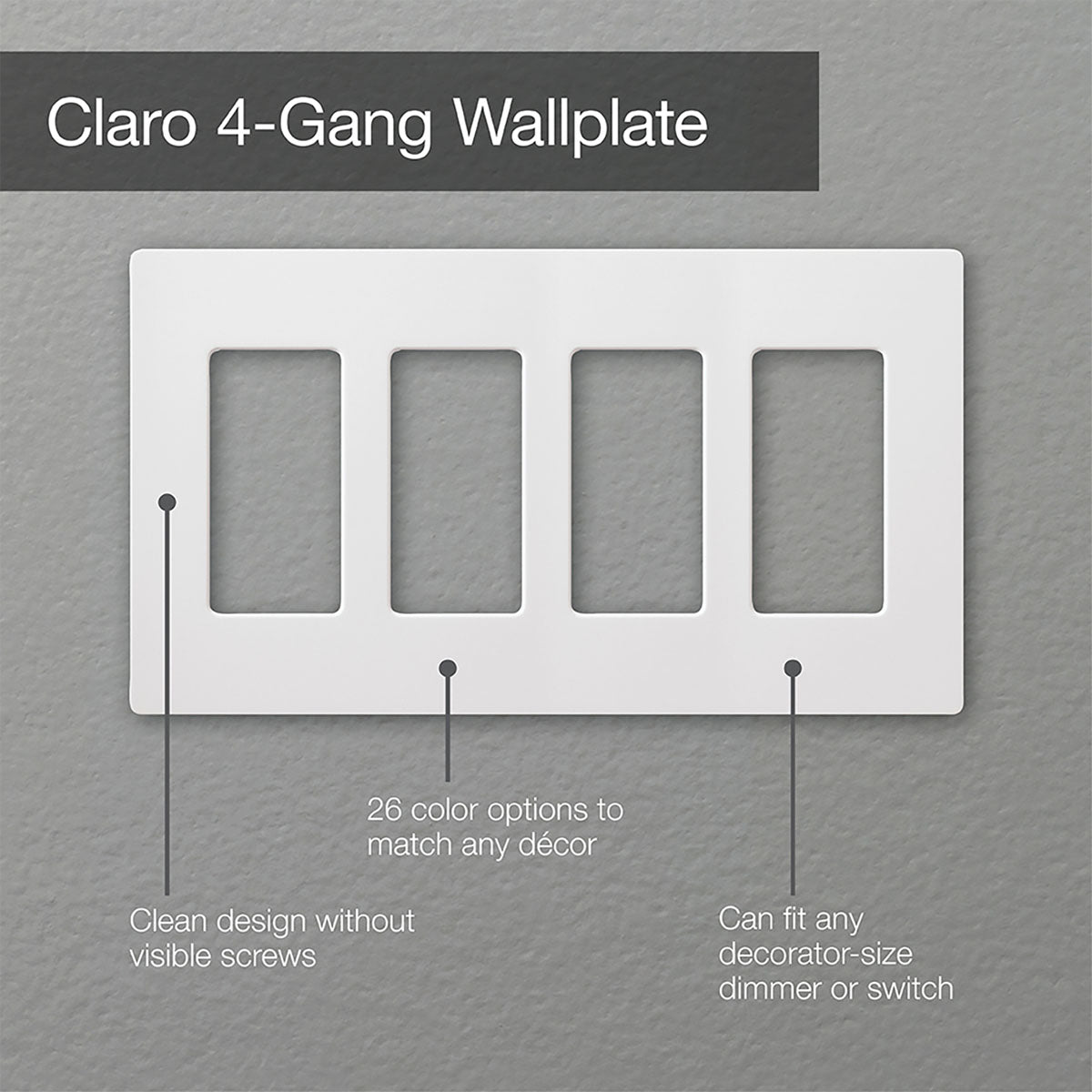 Claro 4-Gang Decorator Rocker Wall Plate, White - Bees Lighting