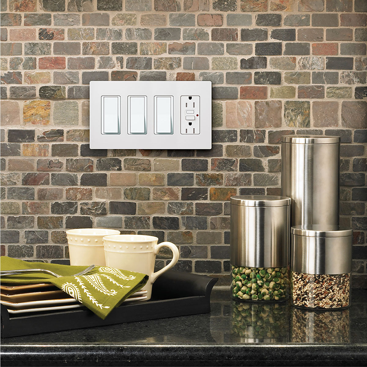 Claro 4-Gang Decorator Rocker Wall Plate, Light Almond - Bees Lighting