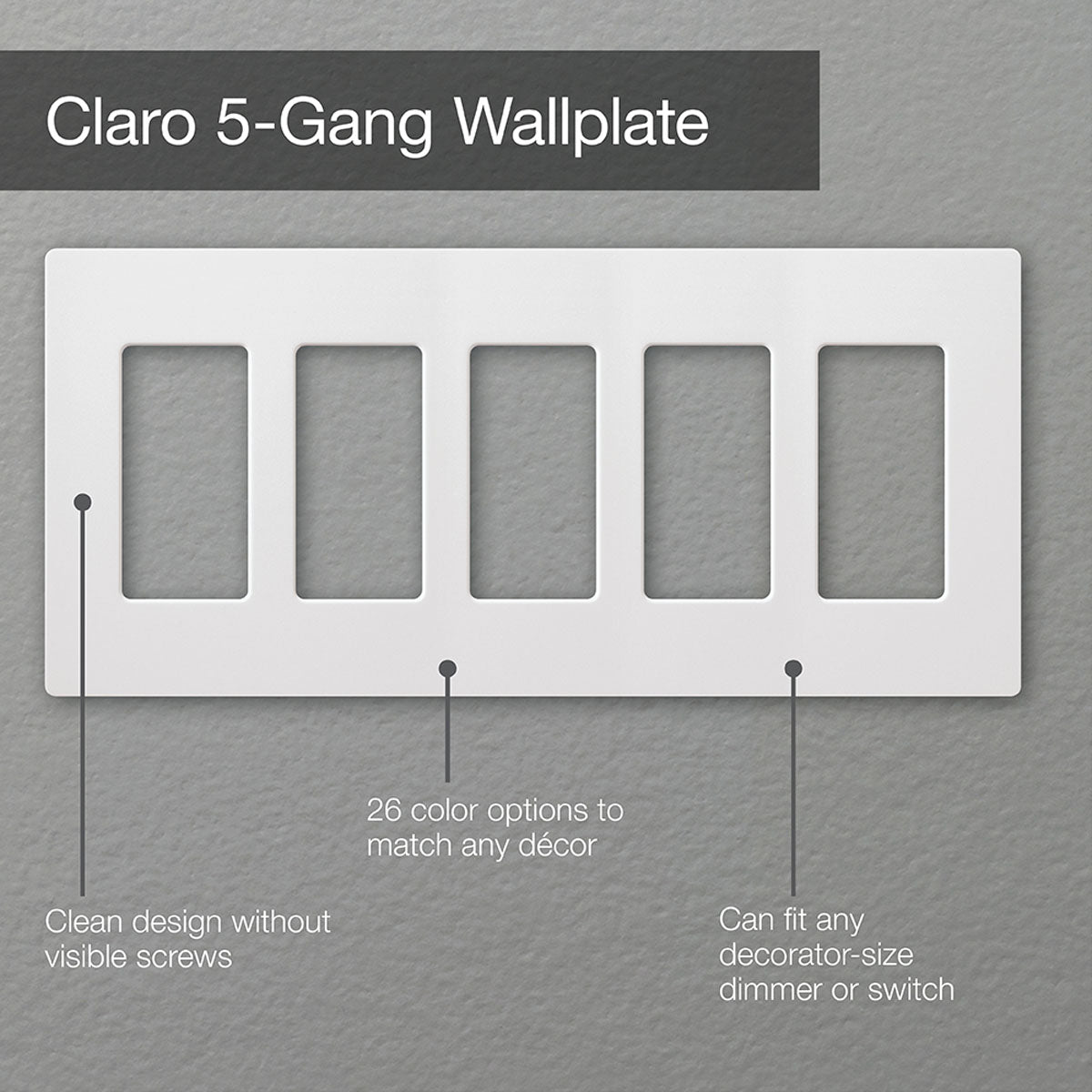 Claro 5-Gang Decorator Rocker Wall Plate, White - Bees Lighting