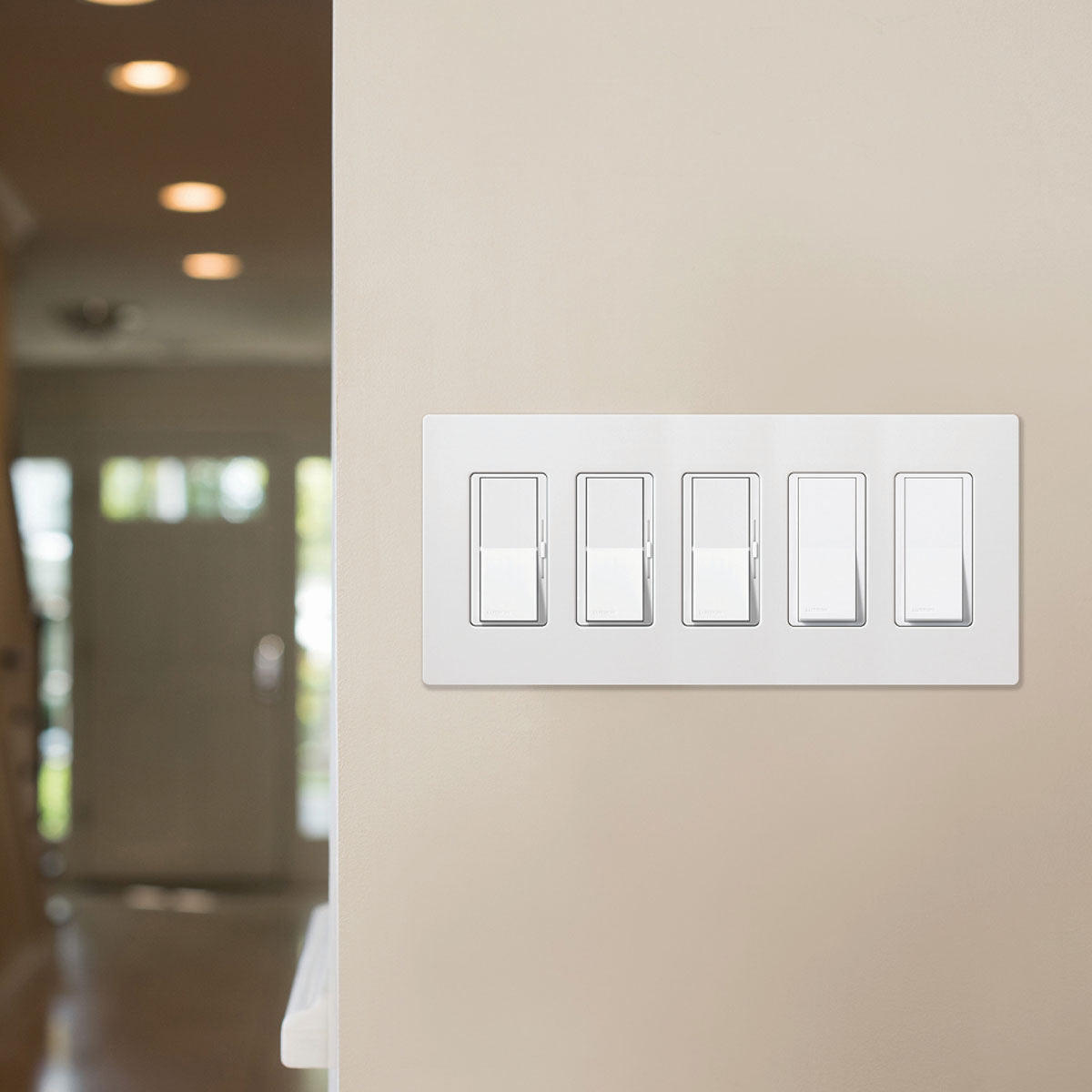 Claro 5-Gang Decorator Rocker Wall Plate, White - Bees Lighting