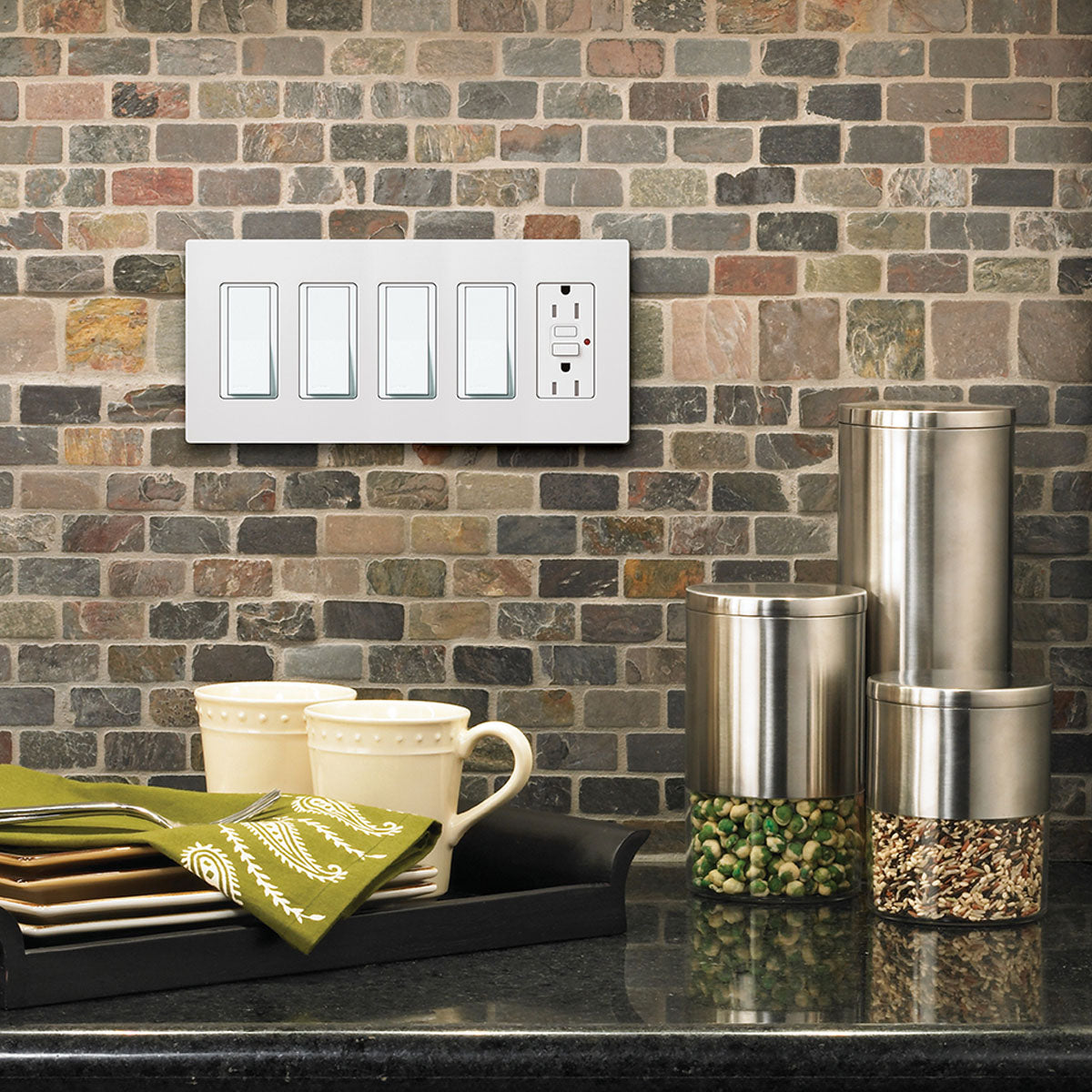 Claro 5-Gang Decorator Rocker Wall Plate, White - Bees Lighting
