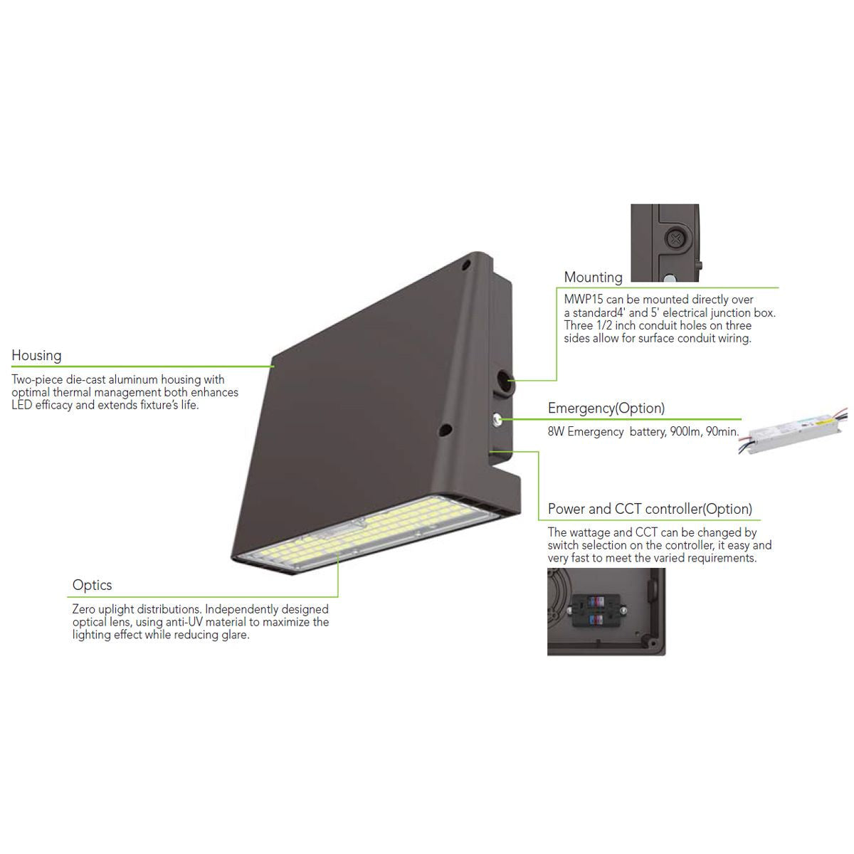 LED Cutoff Wall Pack With Photocell, 100 Watts Adjustable, 15000 Lumens, 30K/40K/50K, 120-277V - Bees Lighting