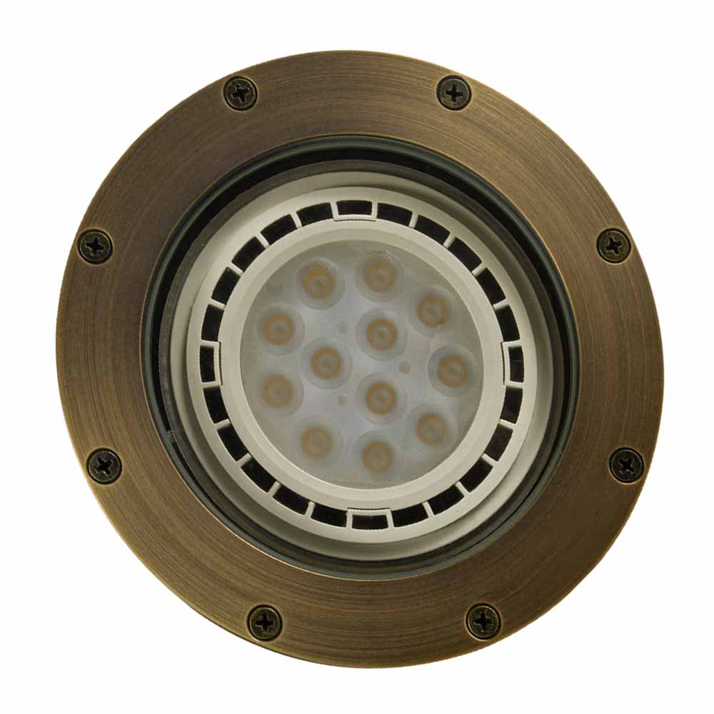 12V LED Landscape In-Ground Well Light Flat Face Brass