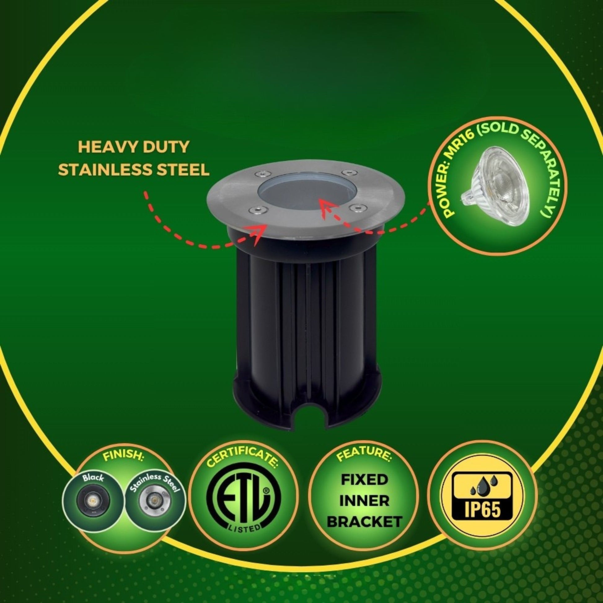 LED In-Ground Well Light Round Flat Face, Stainless Steel - Bees Lighting