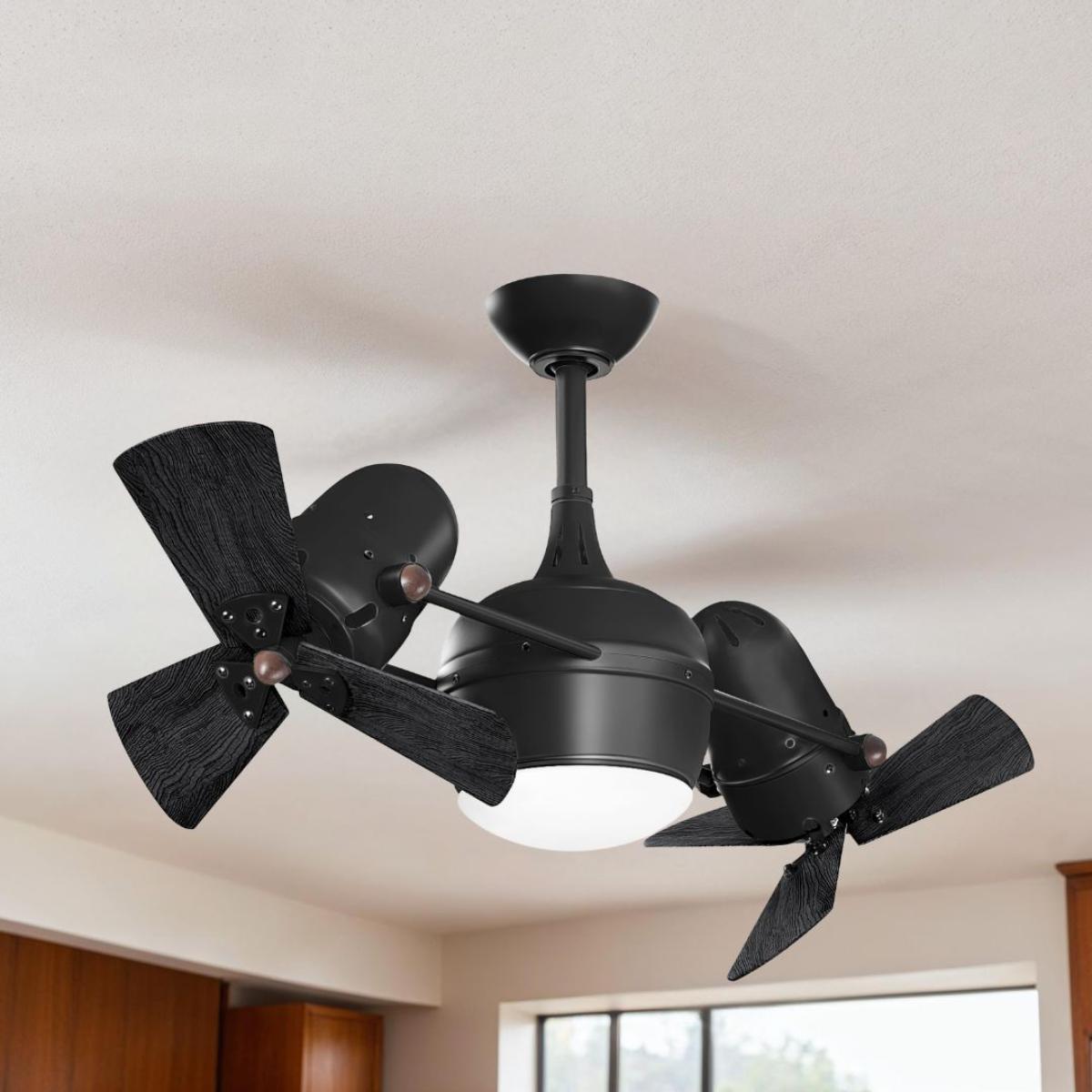 Dagny 41" Rotational Dual Ceiling Fan with Light, Matte Black with Matte Black Blades - Bees Lighting