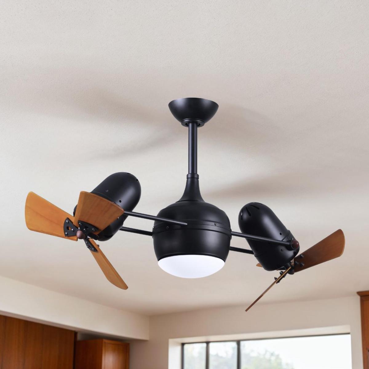 Dagny 41" Rotational Dual Ceiling Fan with Light, Matte Black with Mahogany Blades - Bees Lighting